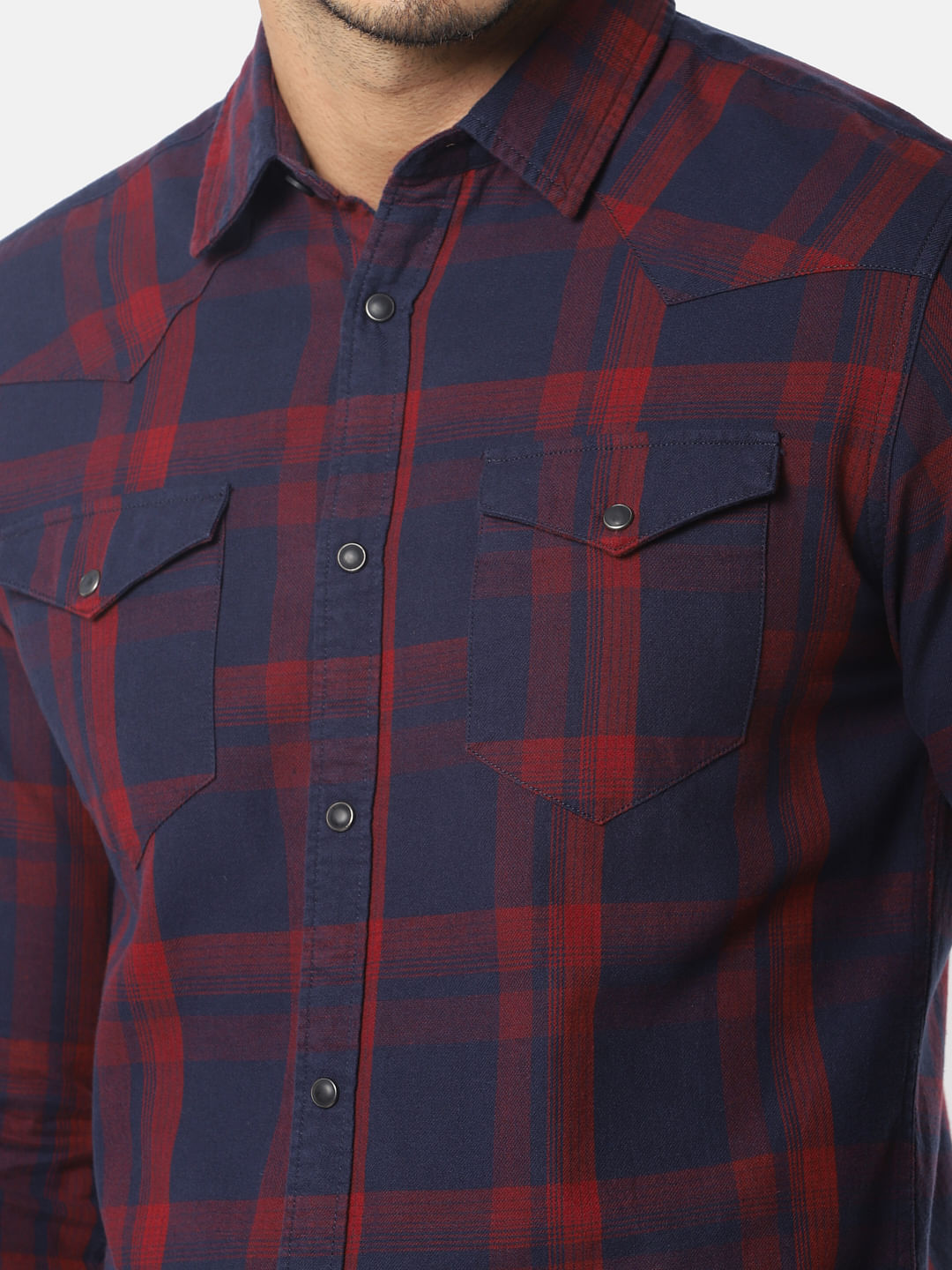 Navy Blue Check Full Sleeves Shirt