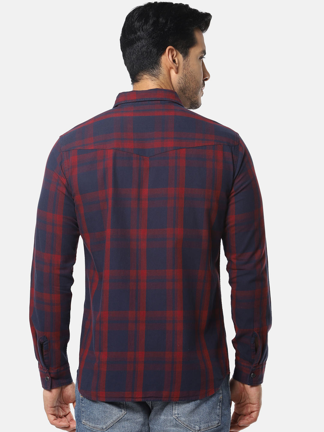 Navy Blue Check Full Sleeves Shirt