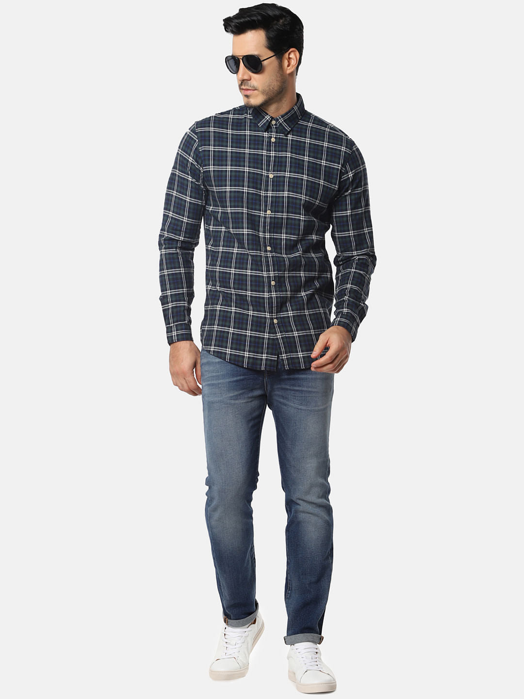 Dark Green Check Full Sleeves Shirt