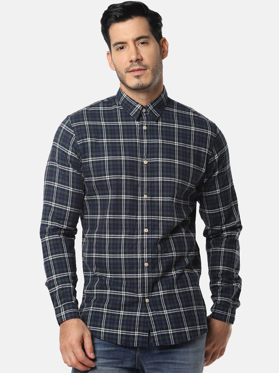 Dark Green Check Full Sleeves Shirt
