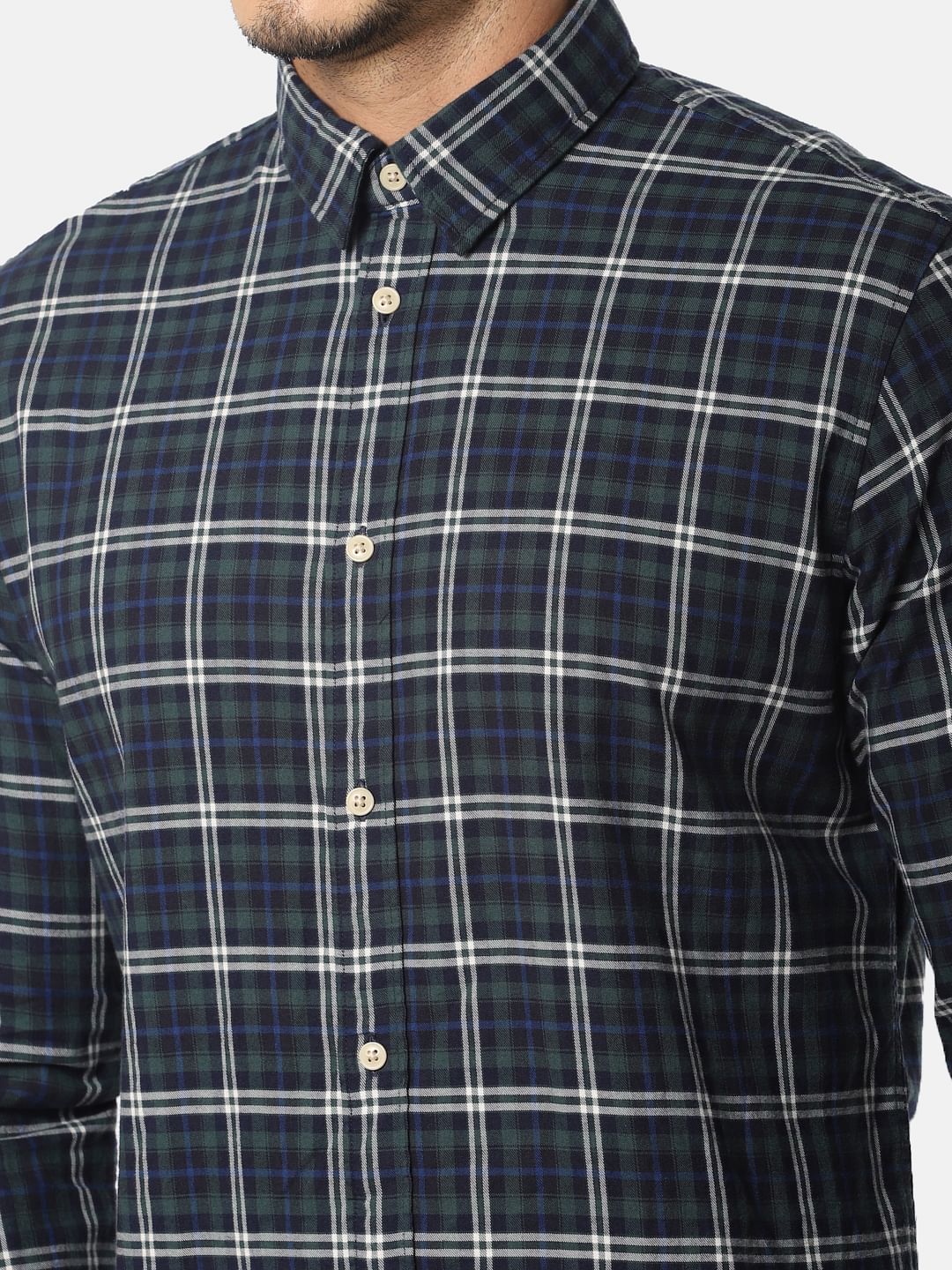 Dark Green Check Full Sleeves Shirt