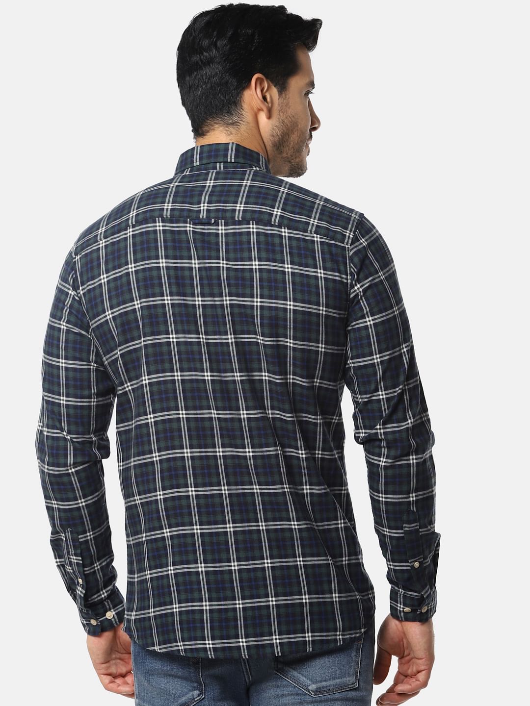 Dark Green Check Full Sleeves Shirt