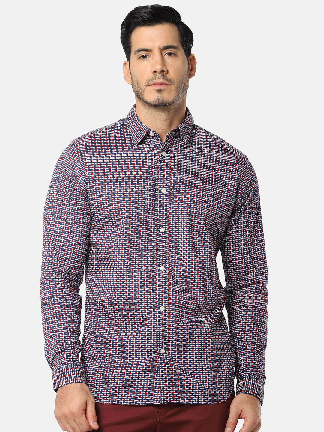 Navy Blue All Over Print Full Sleeves Shirt