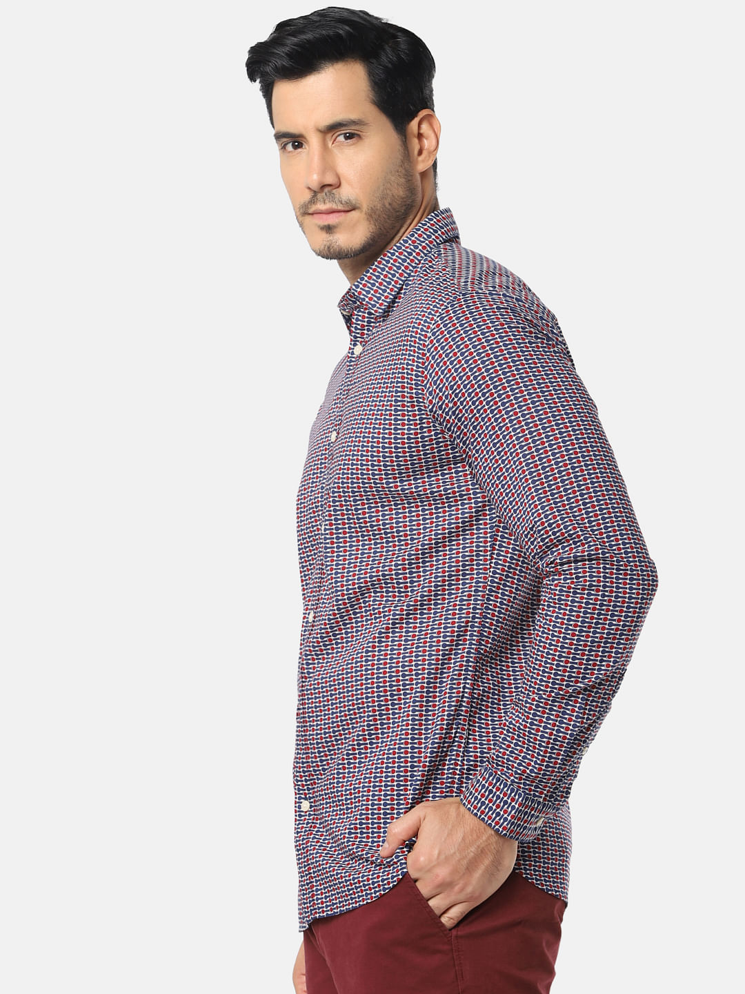 Navy Blue All Over Print Full Sleeves Shirt