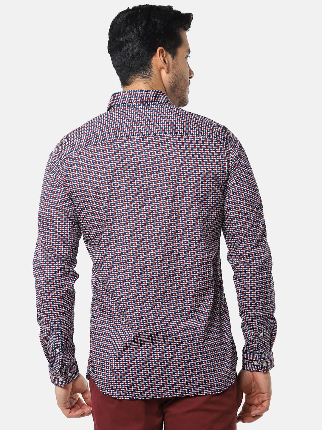 Navy Blue All Over Print Full Sleeves Shirt