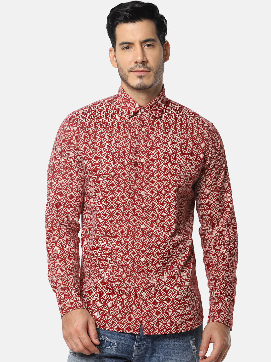 Red All Over Print Full Sleeves Shirt