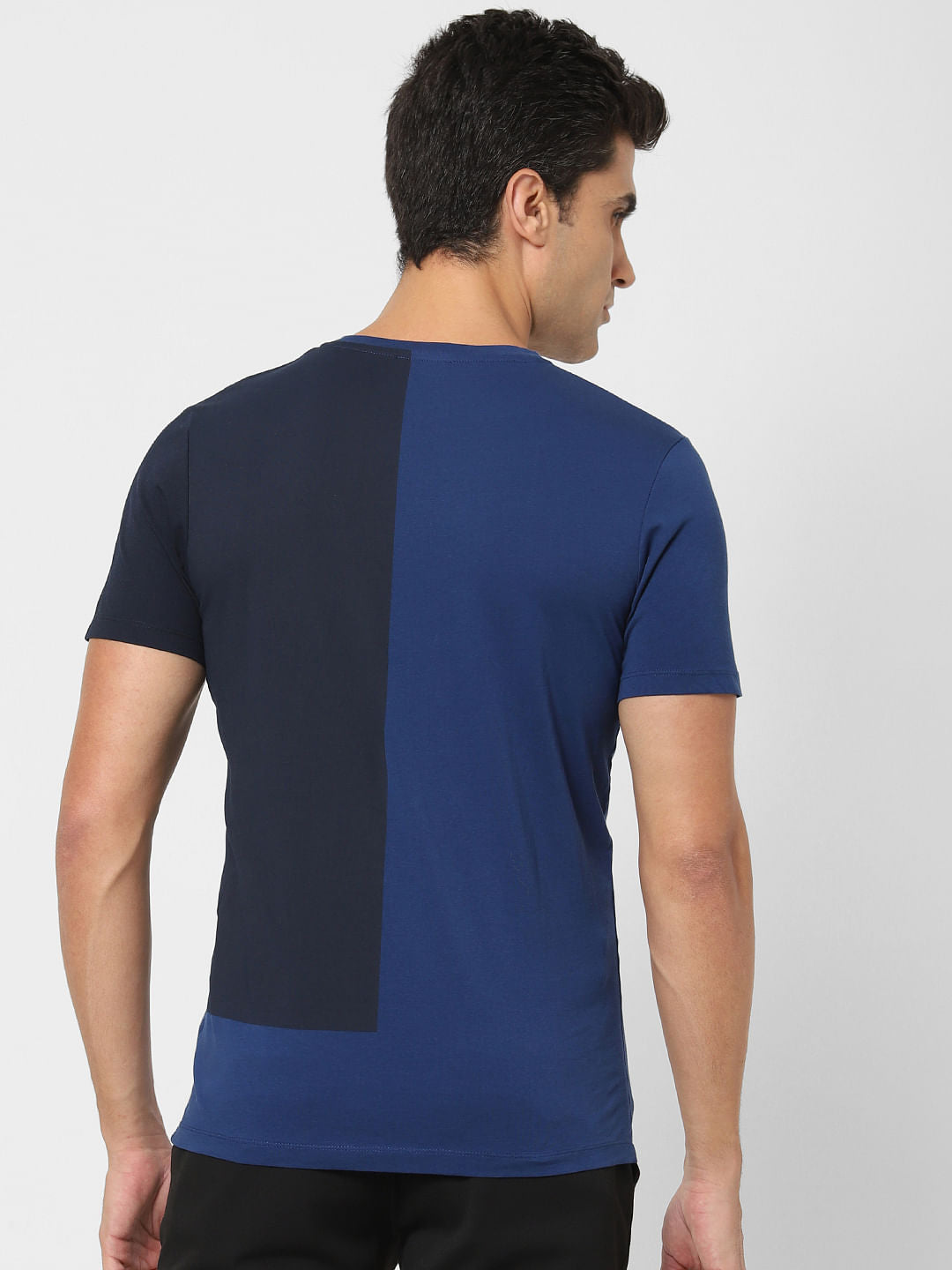 Blue Colourblocked Organic Cotton Crew Neck T-Shirt