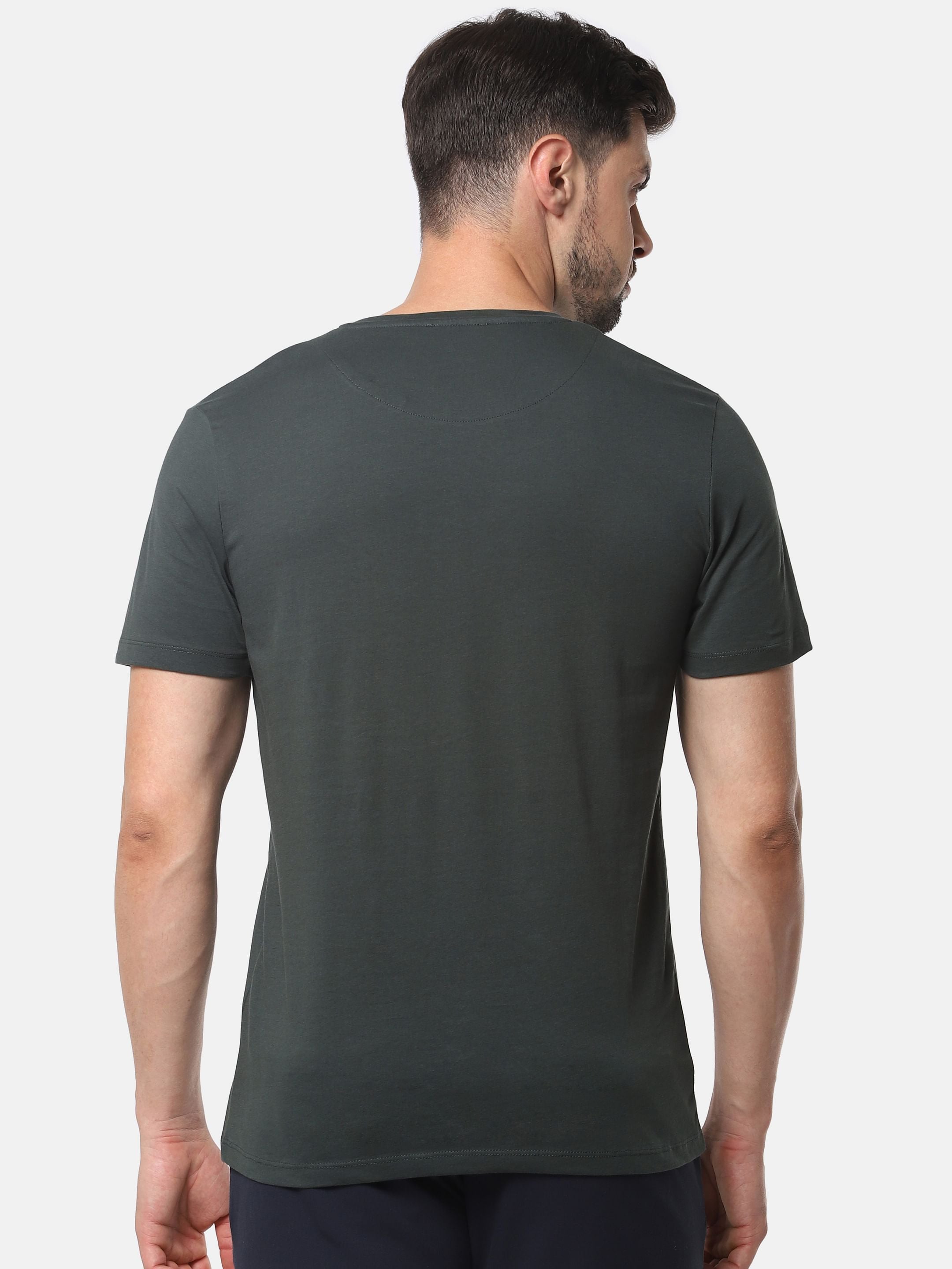 Olive Green Colourblocked Crew Neck T-Shirt