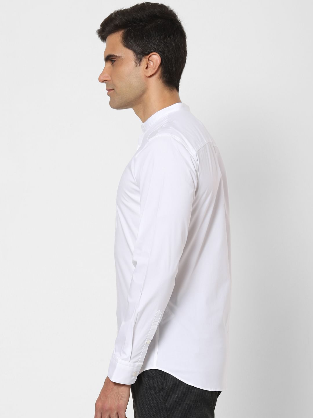 White Self Design Full Sleeves Shirt