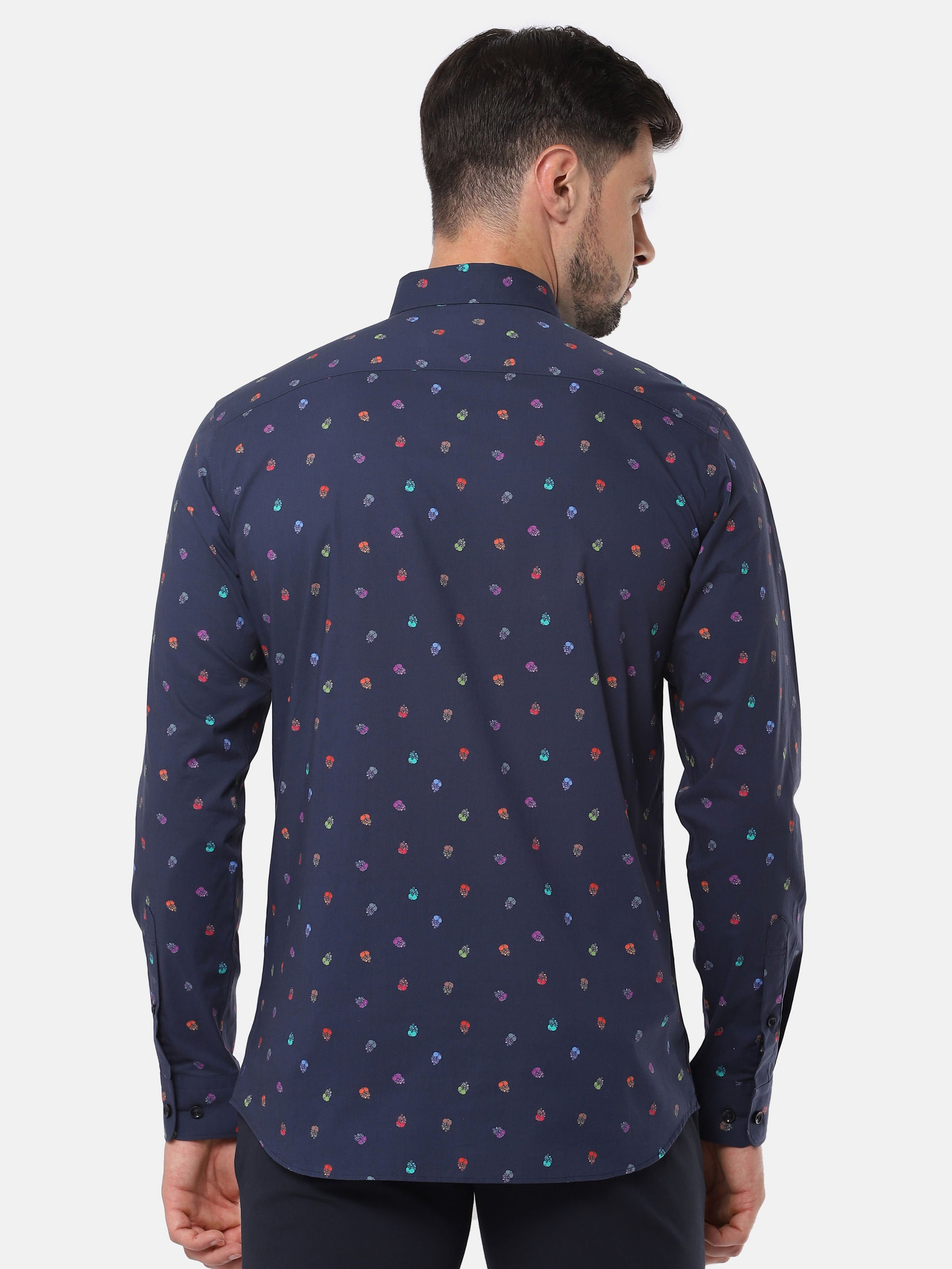 Navy Blue All Over Print Full Sleeves Shirt