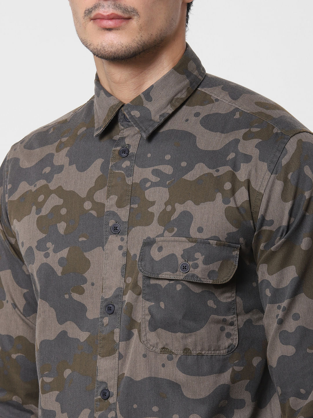 Olive Green Camo Full Sleeves Shirt