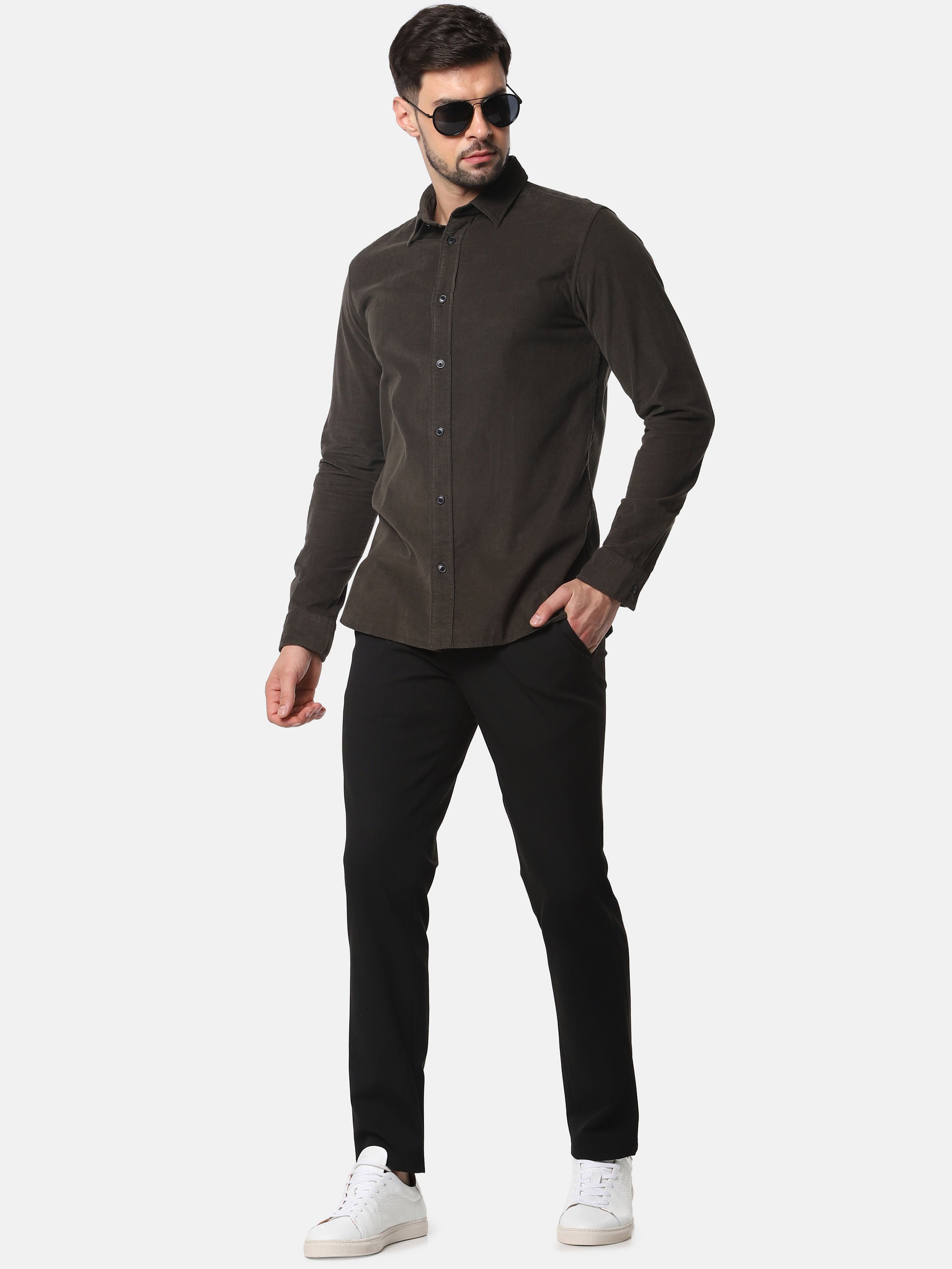 Green Corduroy Full Sleeves Shirt