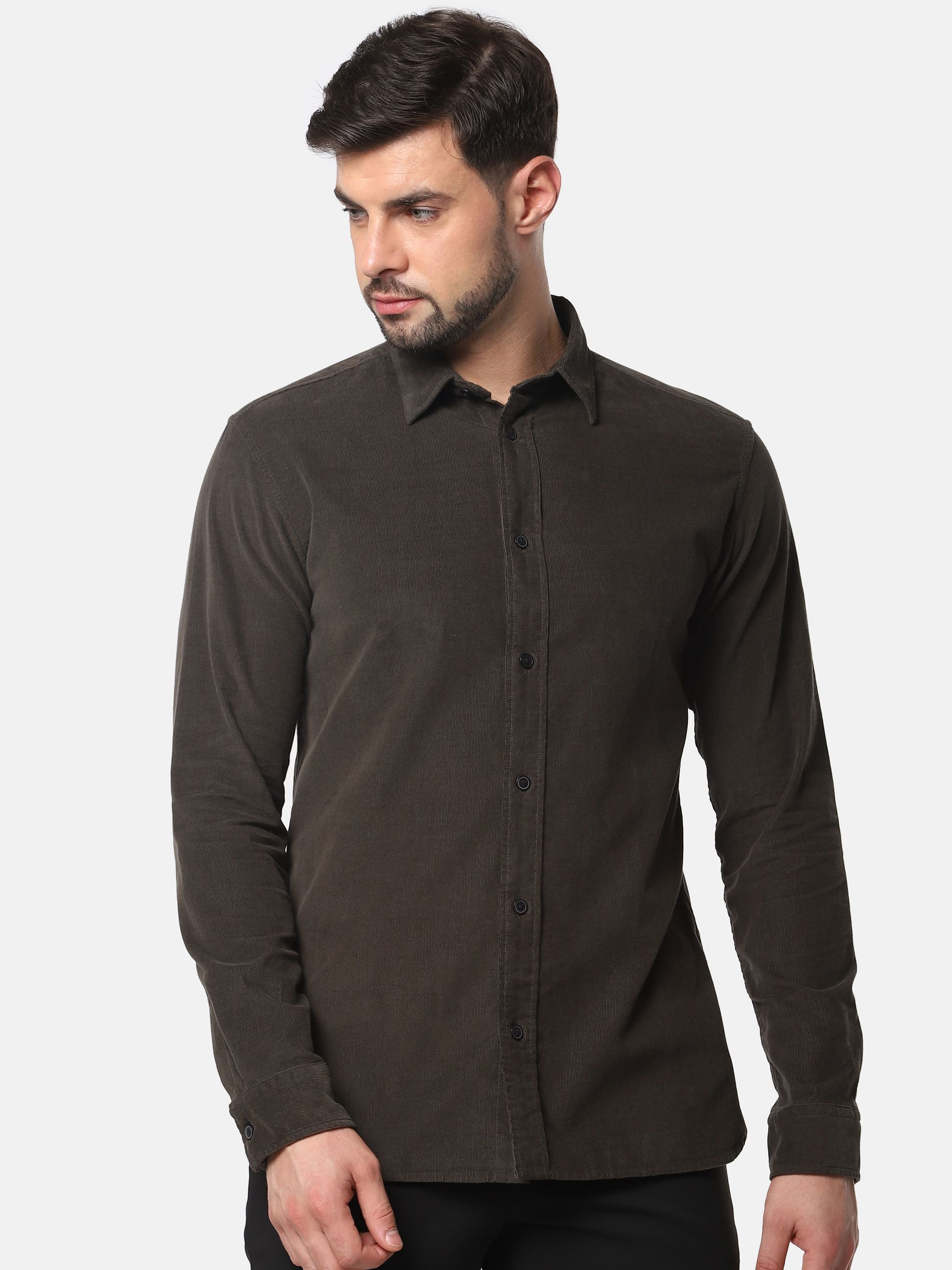 Green Corduroy Full Sleeves Shirt