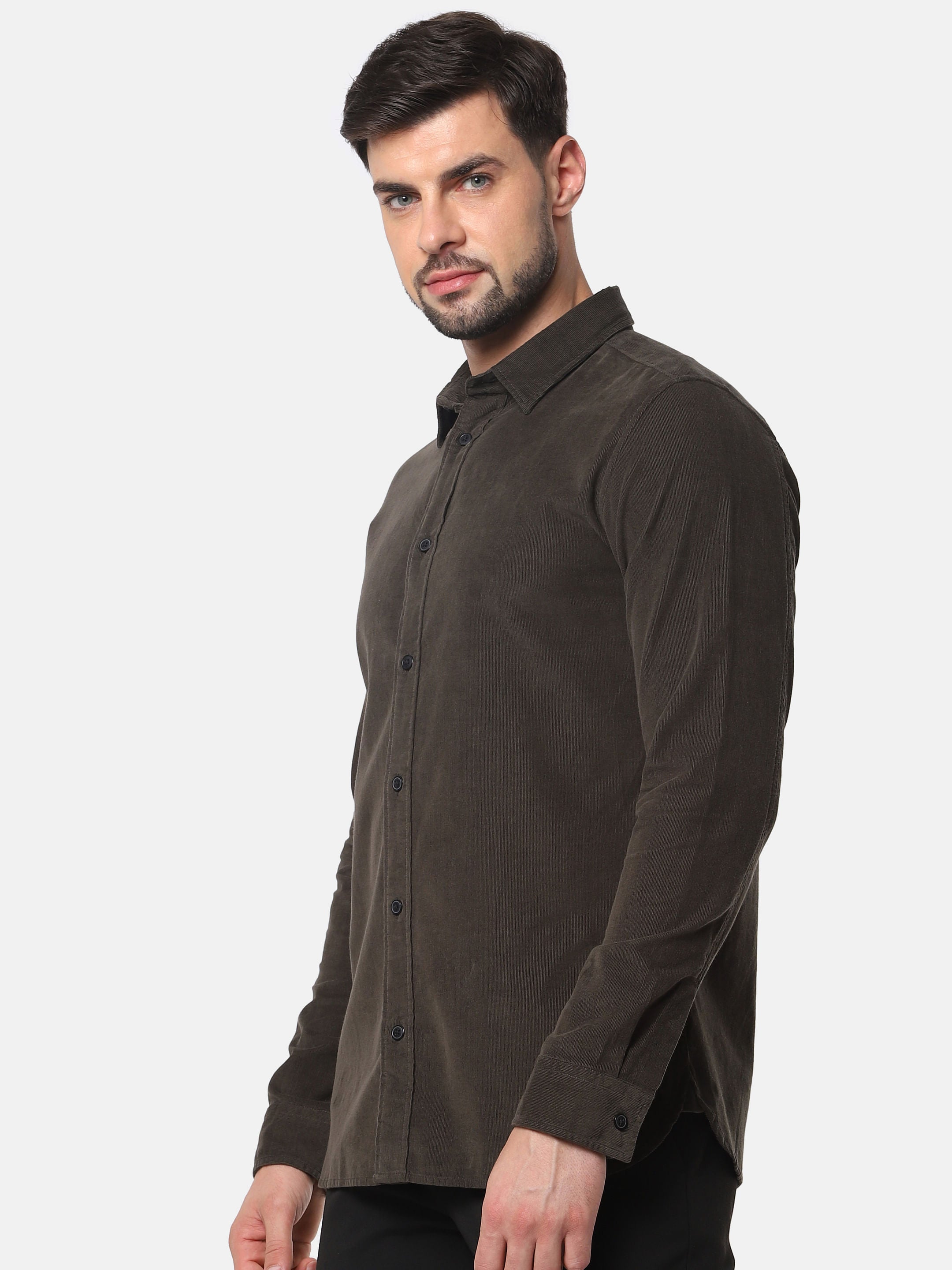 Green Corduroy Full Sleeves Shirt