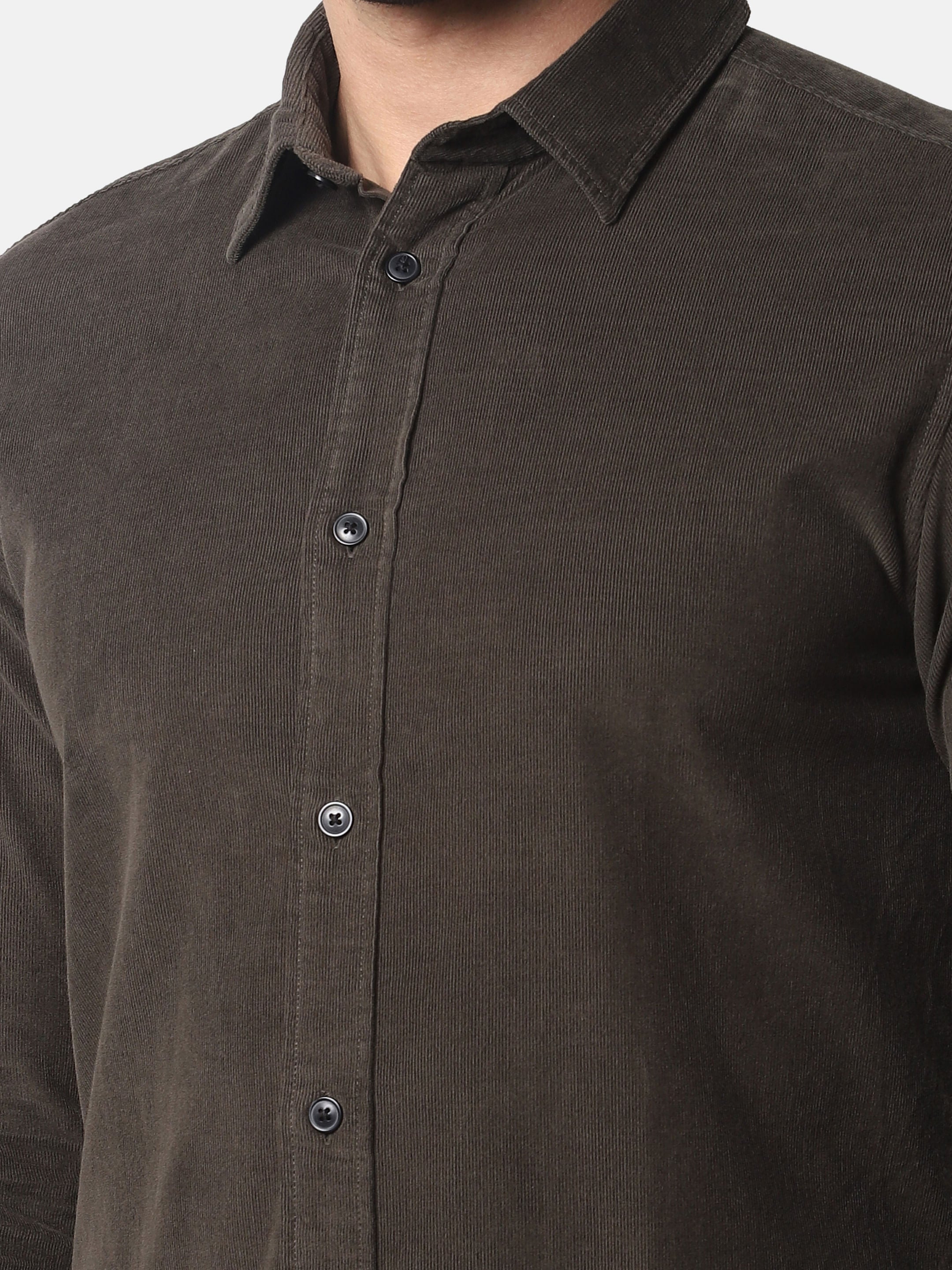 Green Corduroy Full Sleeves Shirt