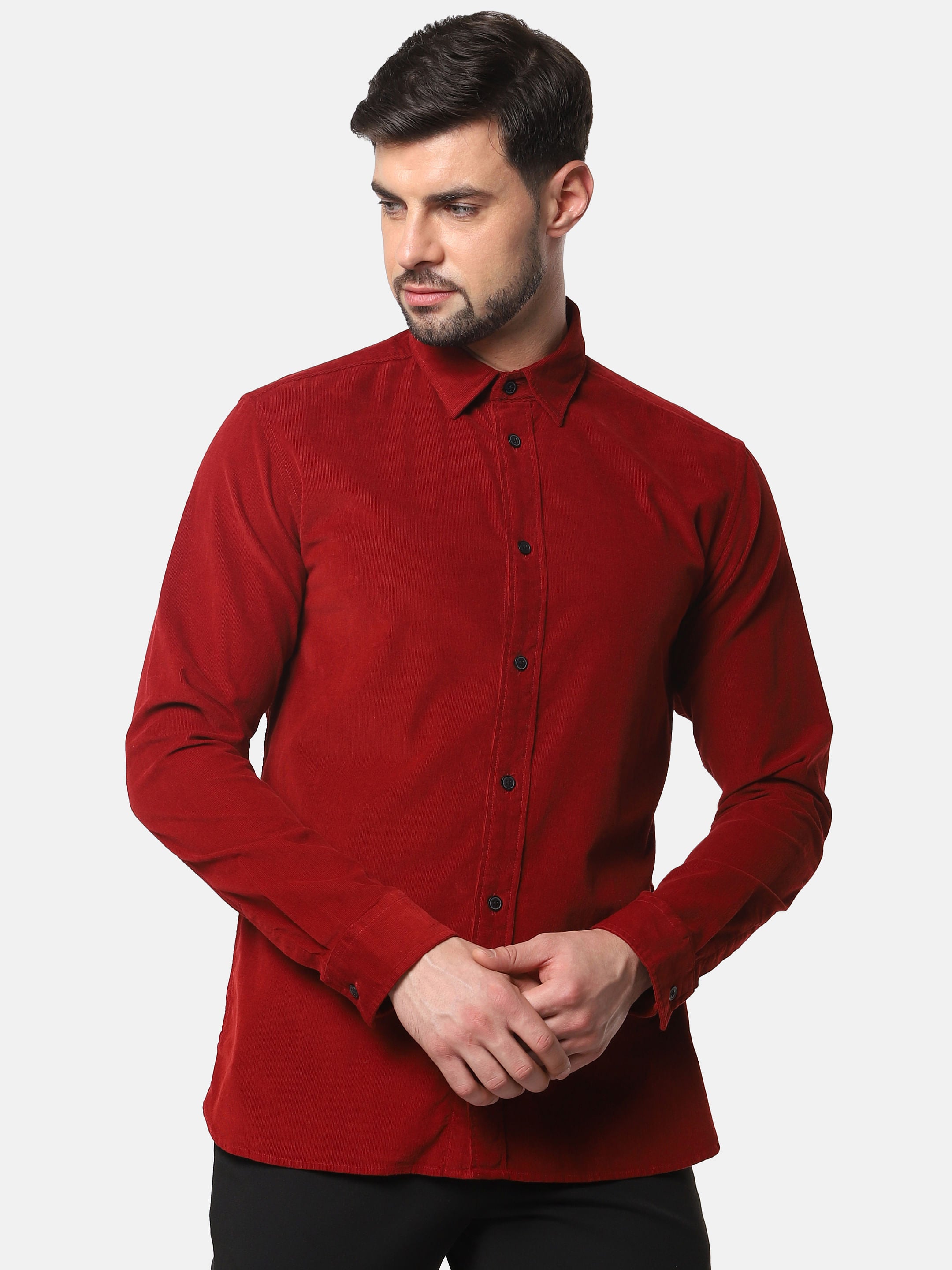 Red Corduroy Full Sleeves Shirt