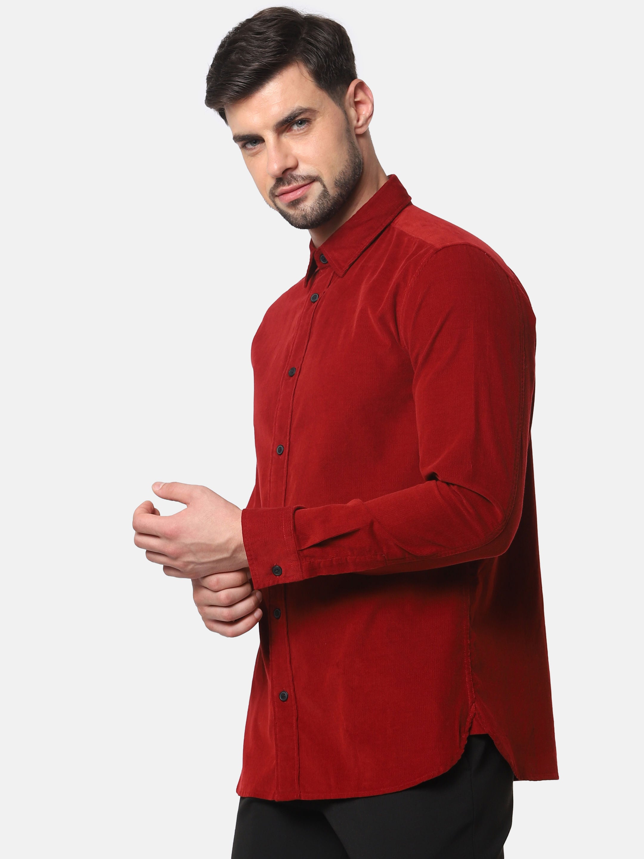 Red Corduroy Full Sleeves Shirt