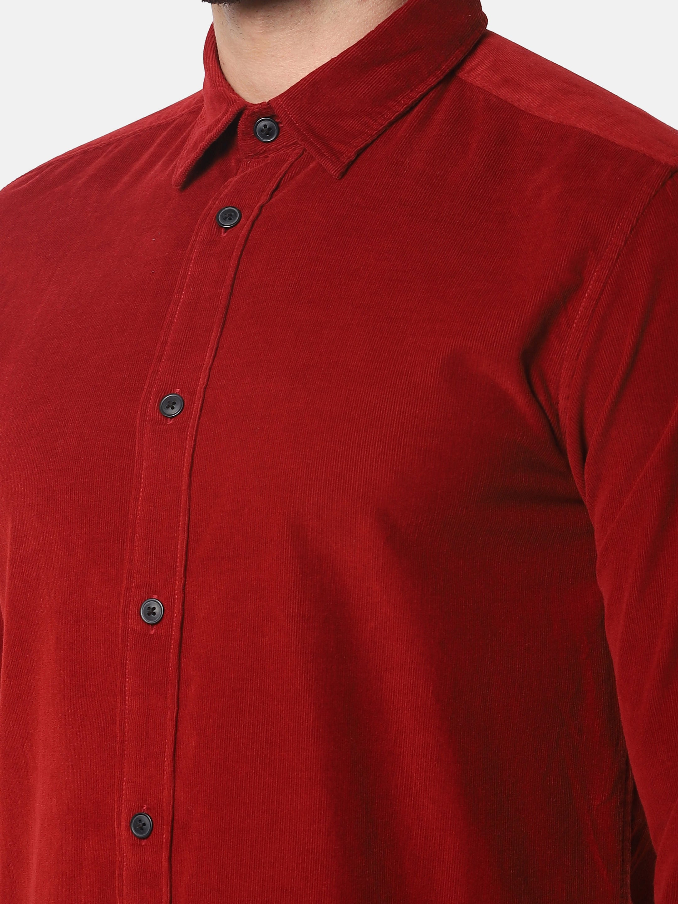 Red Corduroy Full Sleeves Shirt
