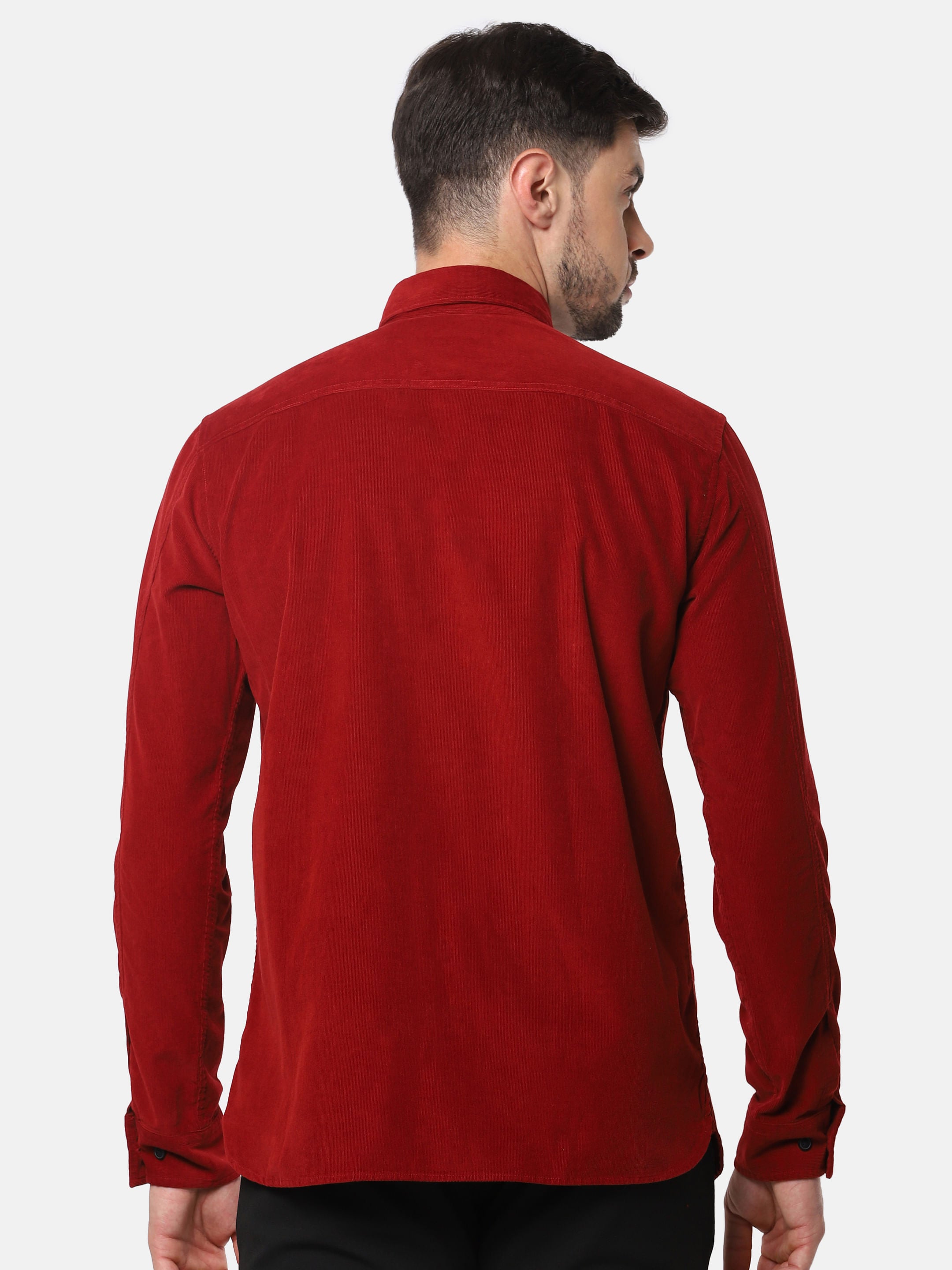 Red Corduroy Full Sleeves Shirt