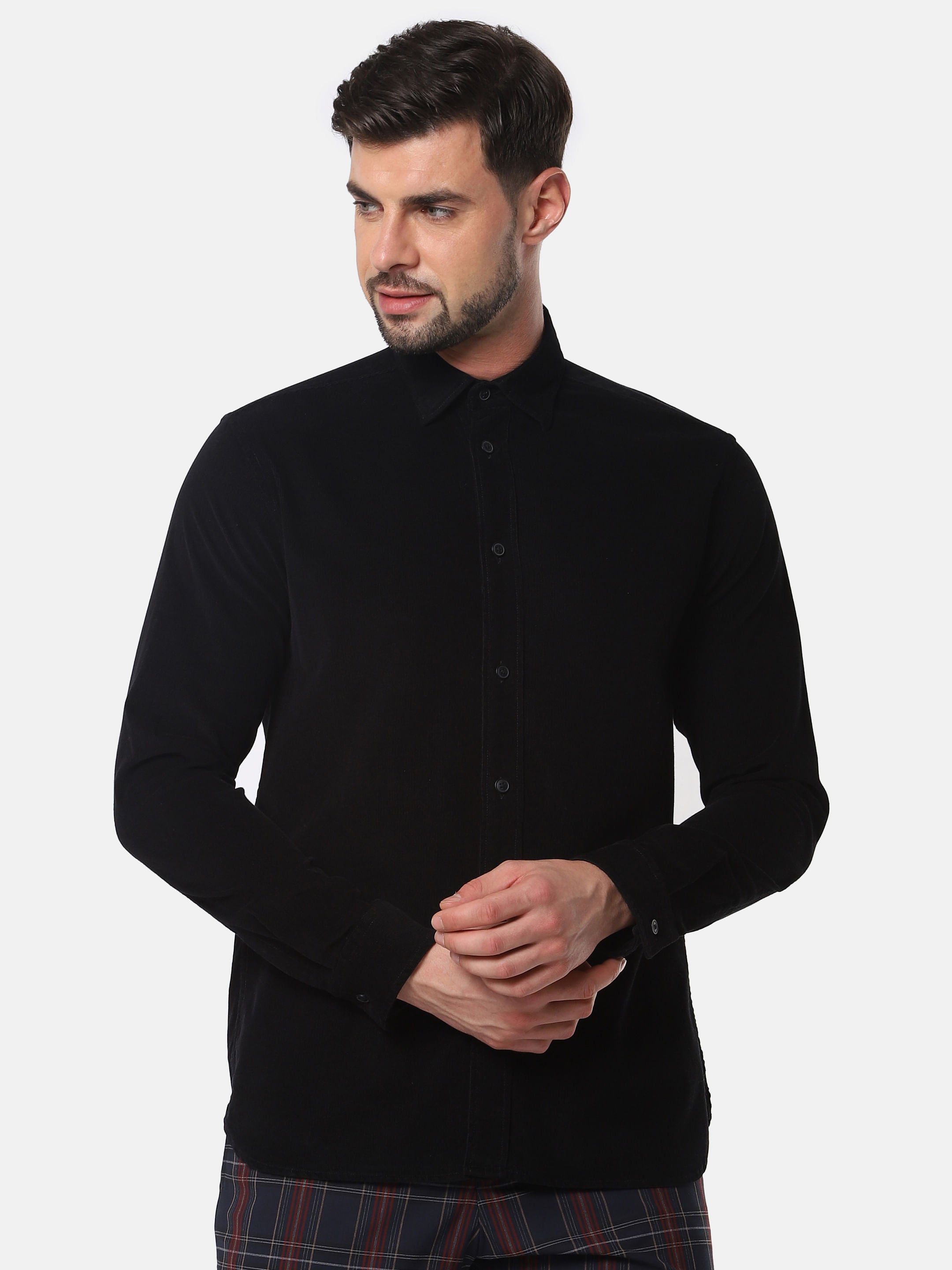 Black Corduroy Full Sleeves Shirt