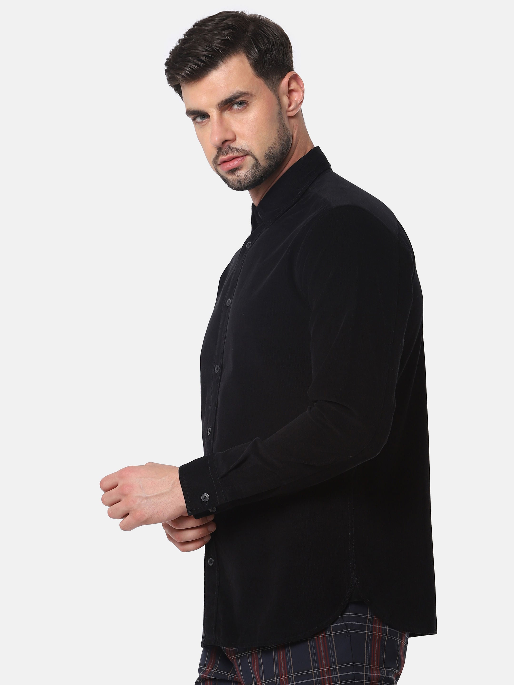 Black Corduroy Full Sleeves Shirt
