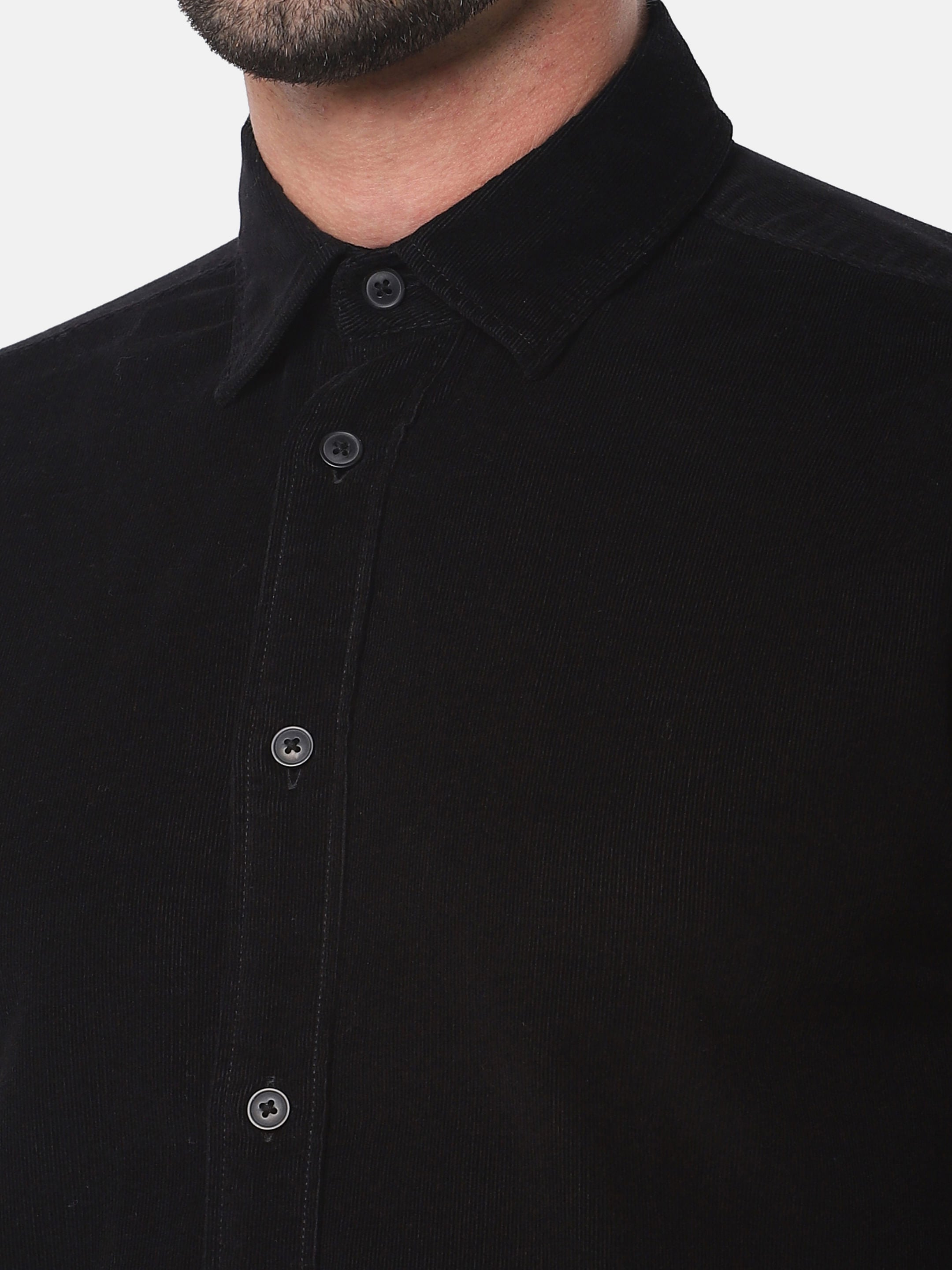 Black Corduroy Full Sleeves Shirt