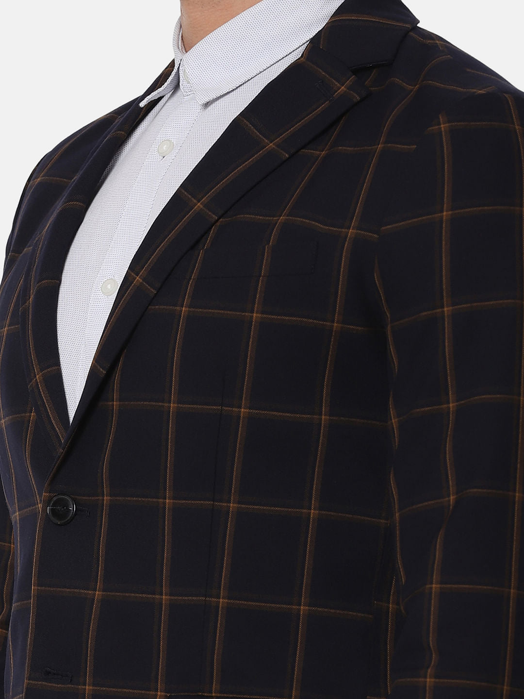 Navy Blue Check Slim Fit Blazer