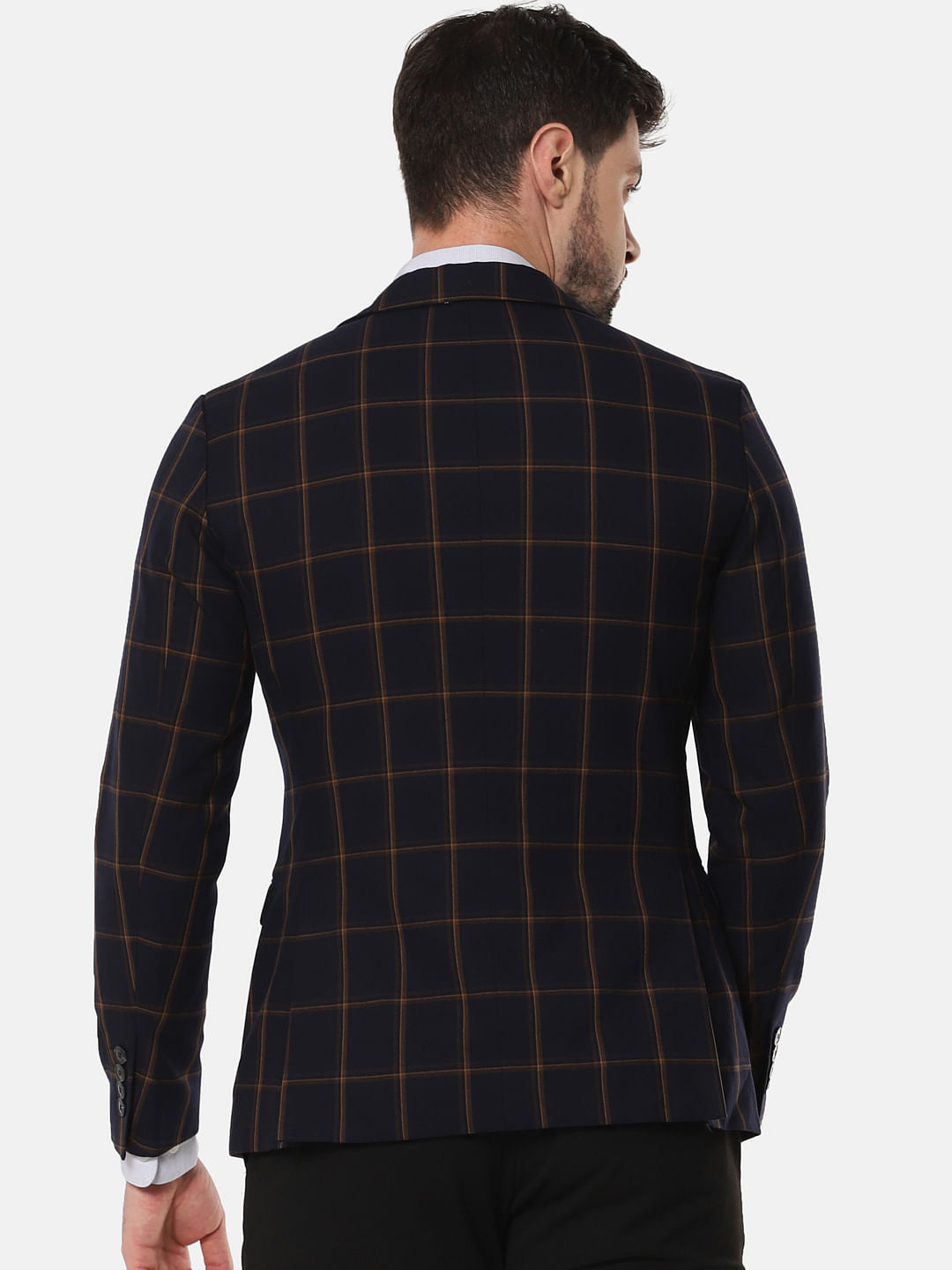 Navy Blue Check Slim Fit Blazer