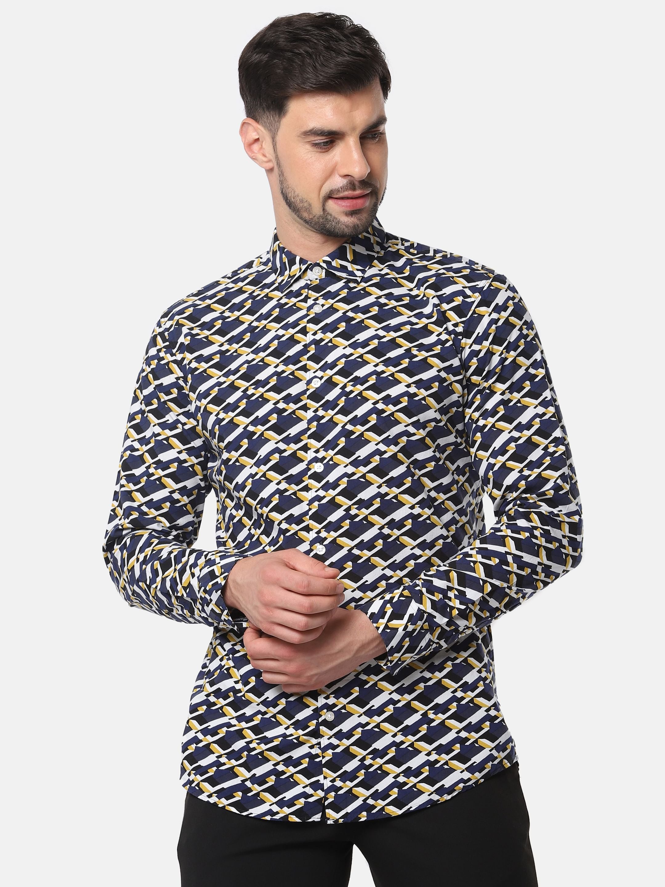 White All Over Print Full Sleeves Shirt