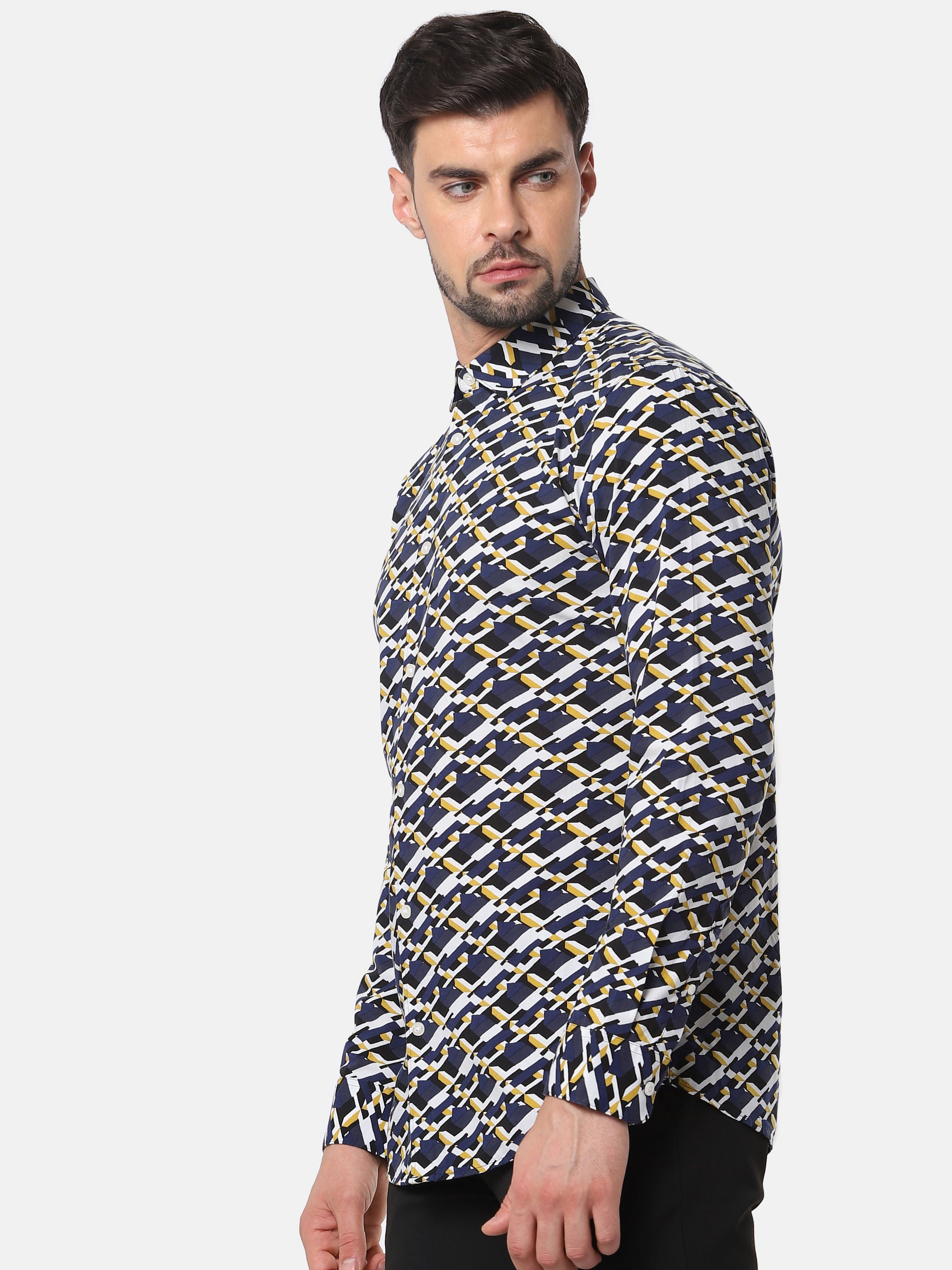 White All Over Print Full Sleeves Shirt