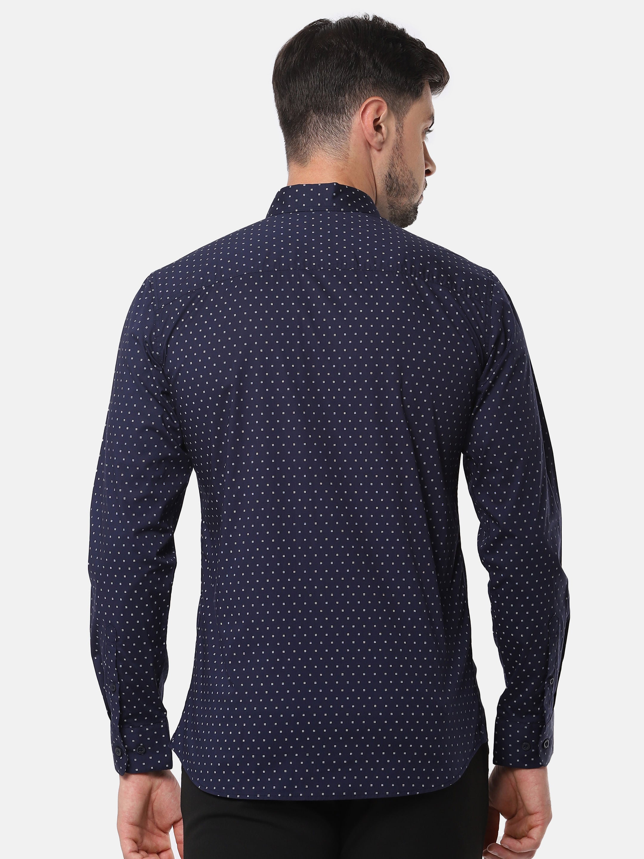 Navy Blue Printed Full Sleeves Shirt