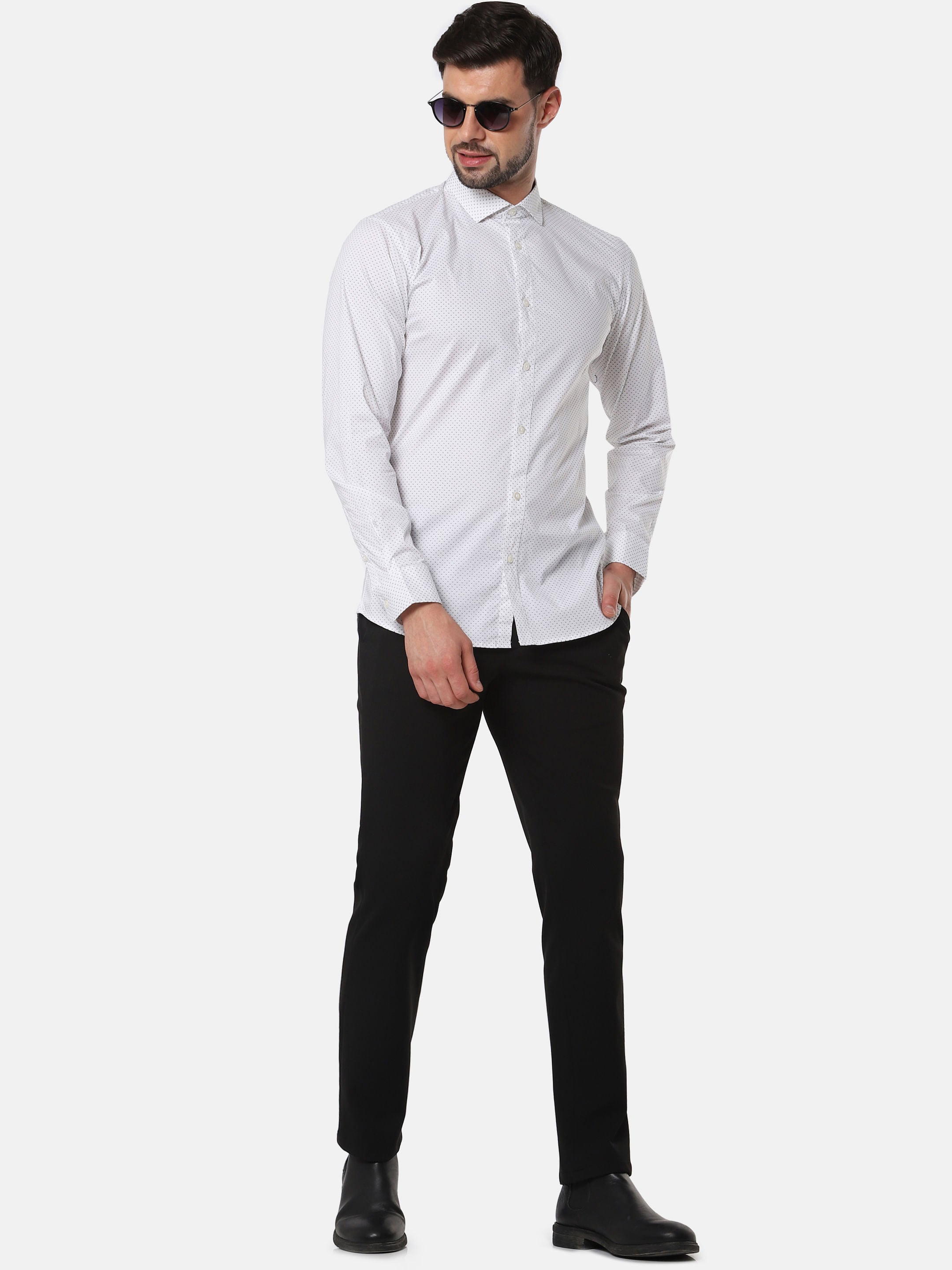 White Printed Full Sleeves Shirt