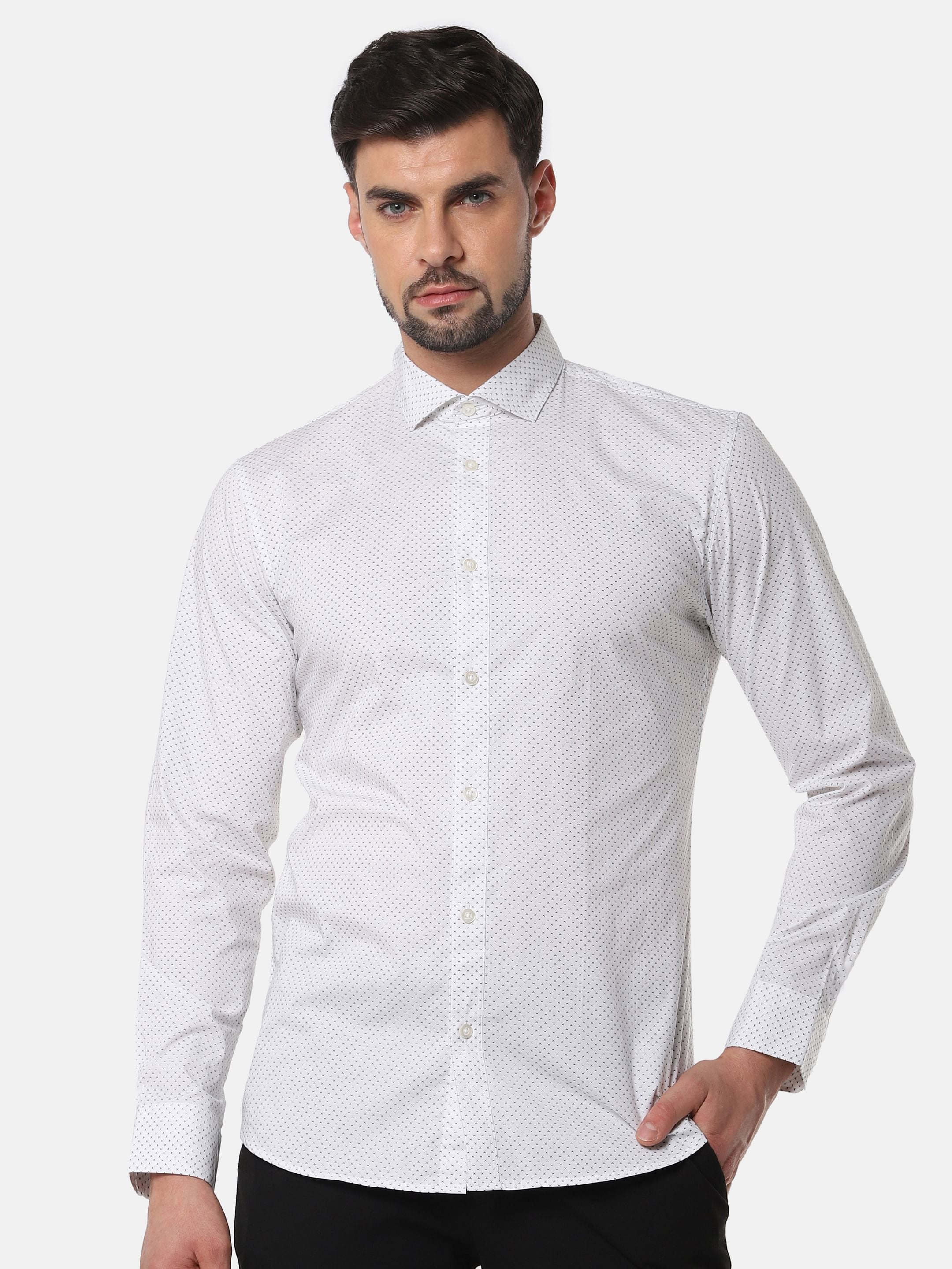 White Printed Full Sleeves Shirt