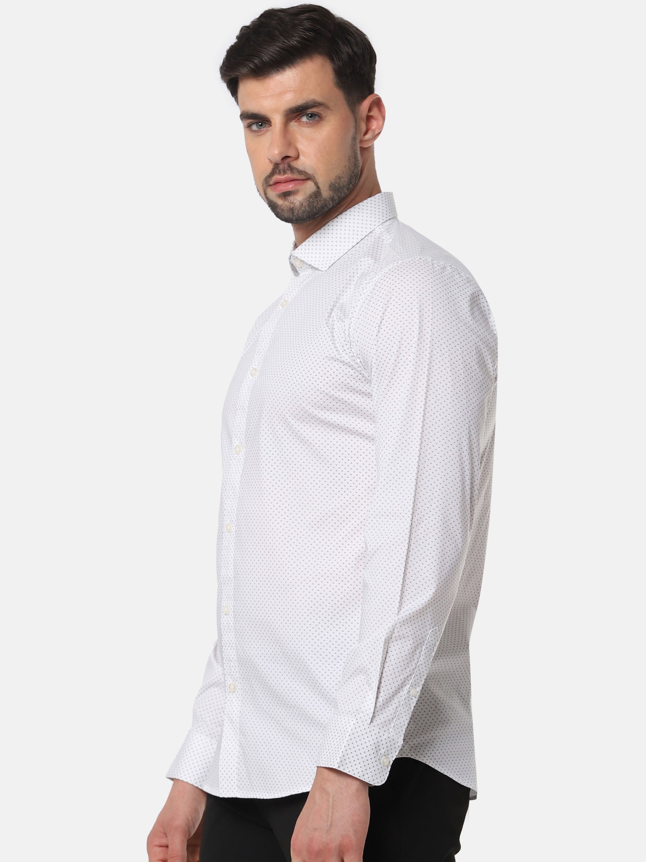 White Printed Full Sleeves Shirt