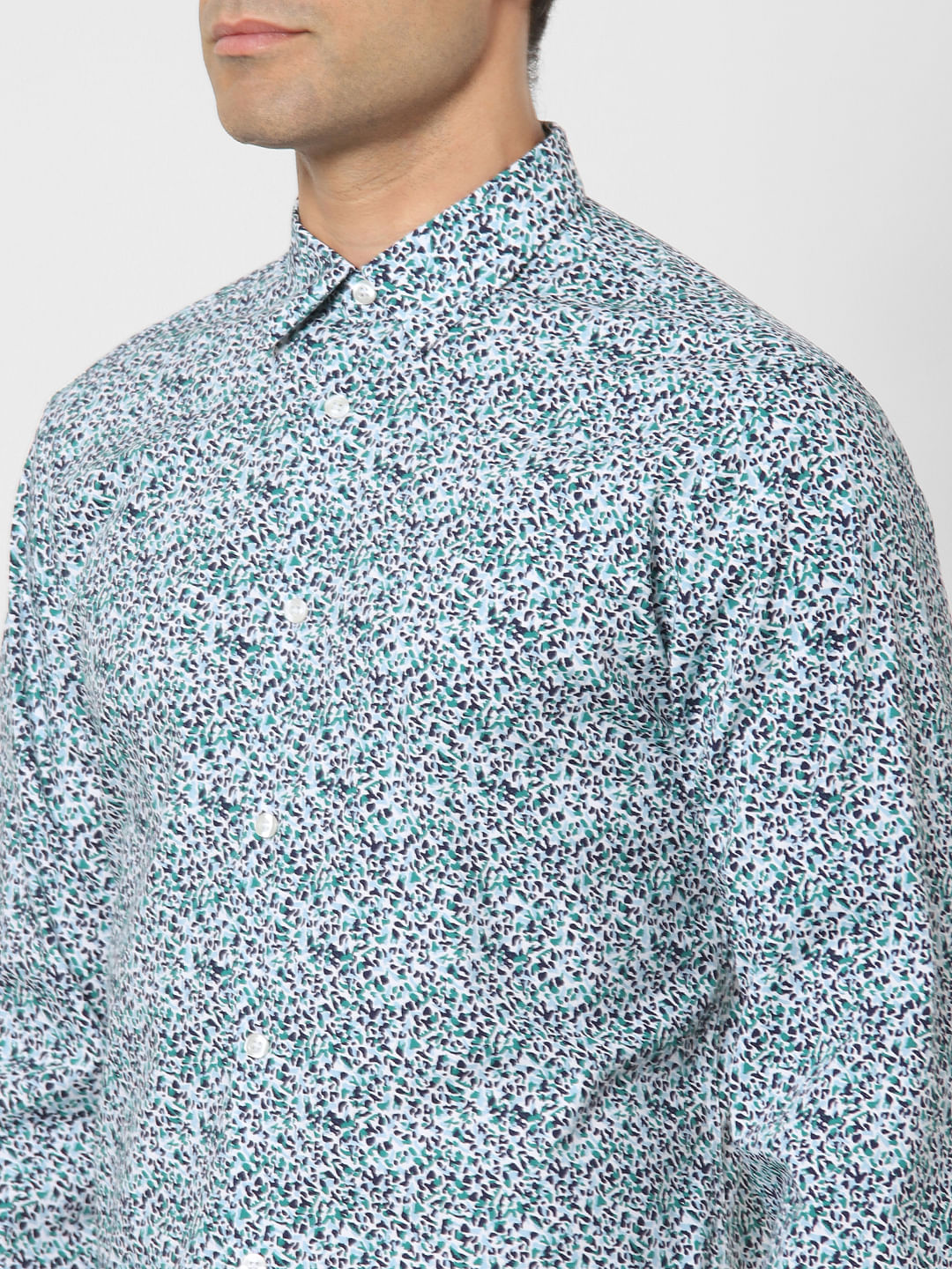 Green Printed Full Sleeves Shirt