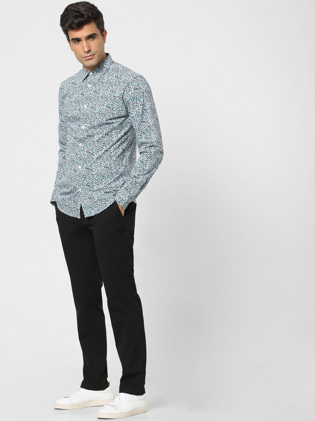 Green Printed Full Sleeves Shirt