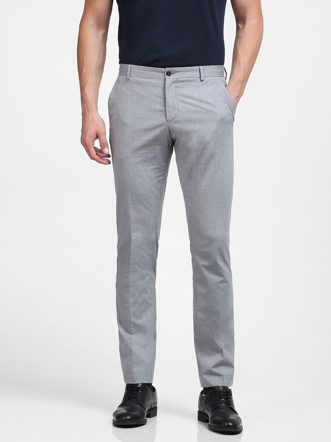 Grey Mid Rise Slim Fit Trousers