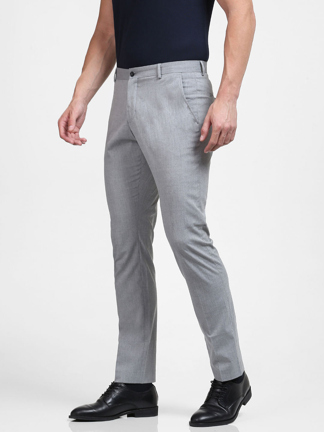 Grey Mid Rise Slim Fit Trousers