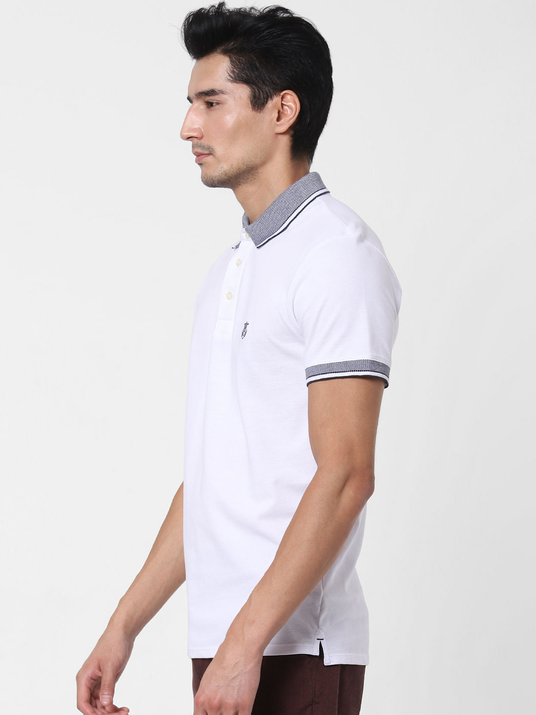 White Contrast Tipping Polo T-Shirt