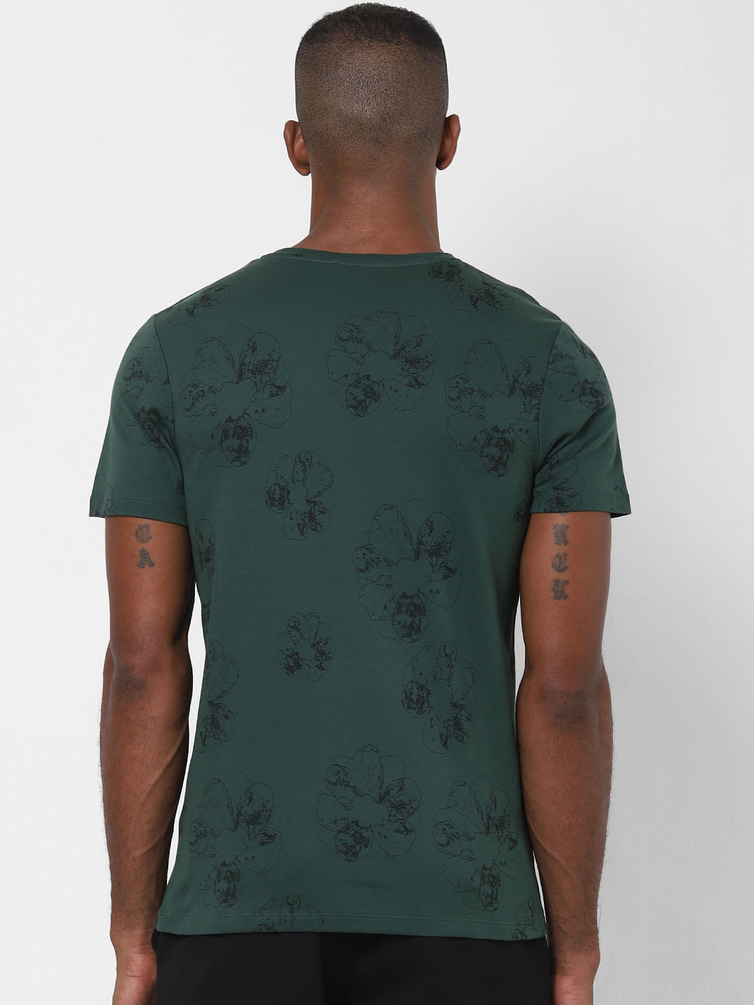 Green Floral Print Crew Neck T-Shirt