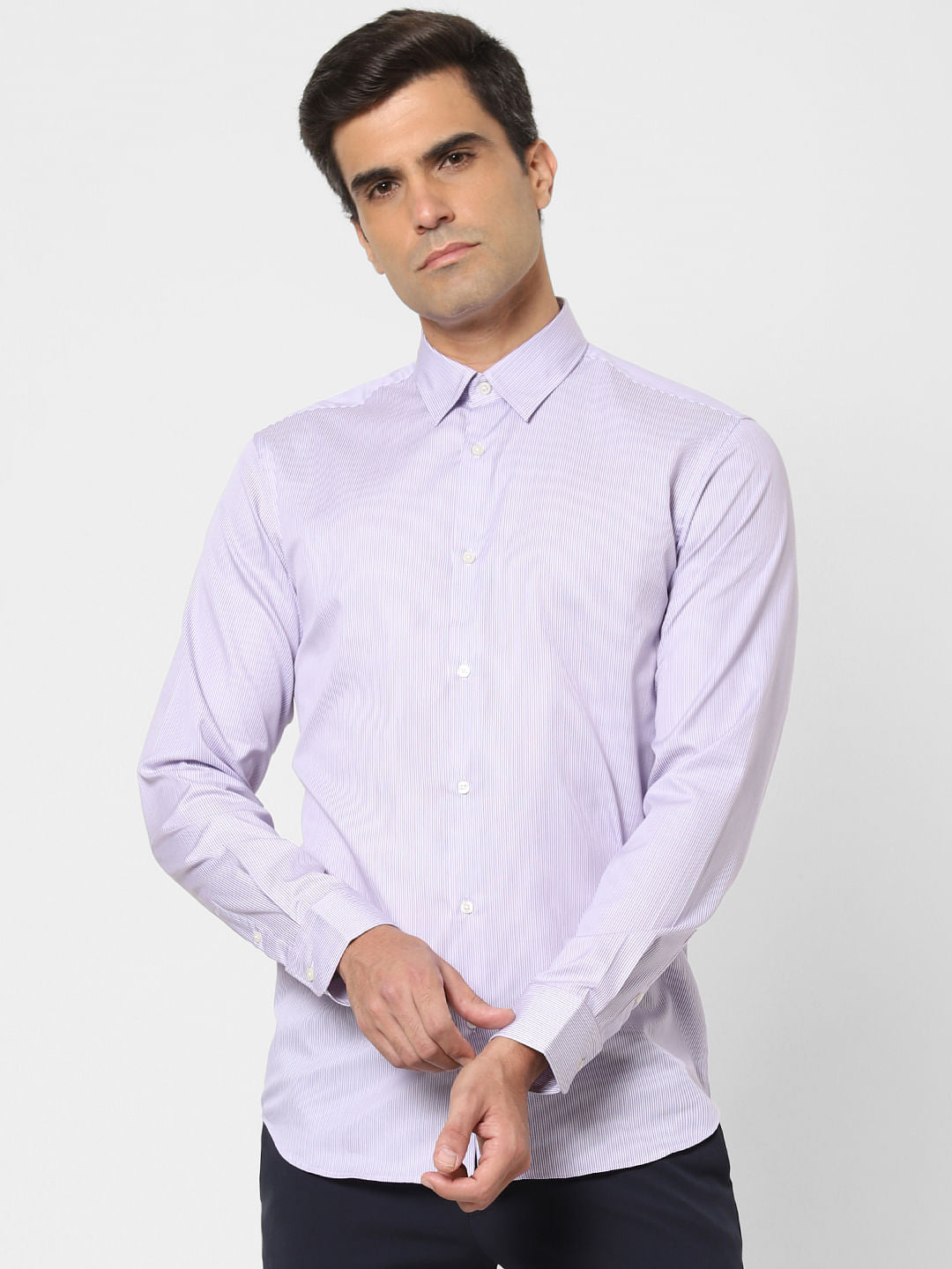 Light Pink Striped Full Sleeves Shirt