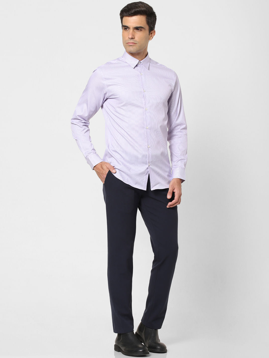 Light Pink Striped Full Sleeves Shirt