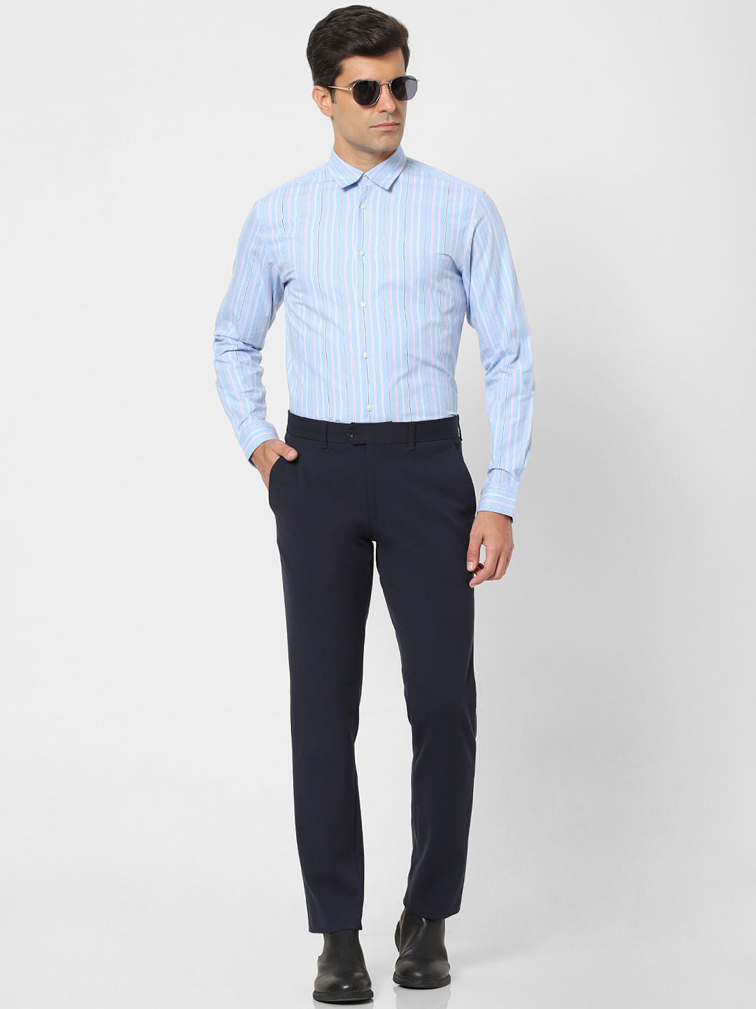 Light Blue Striped Full Sleeves Shirt
