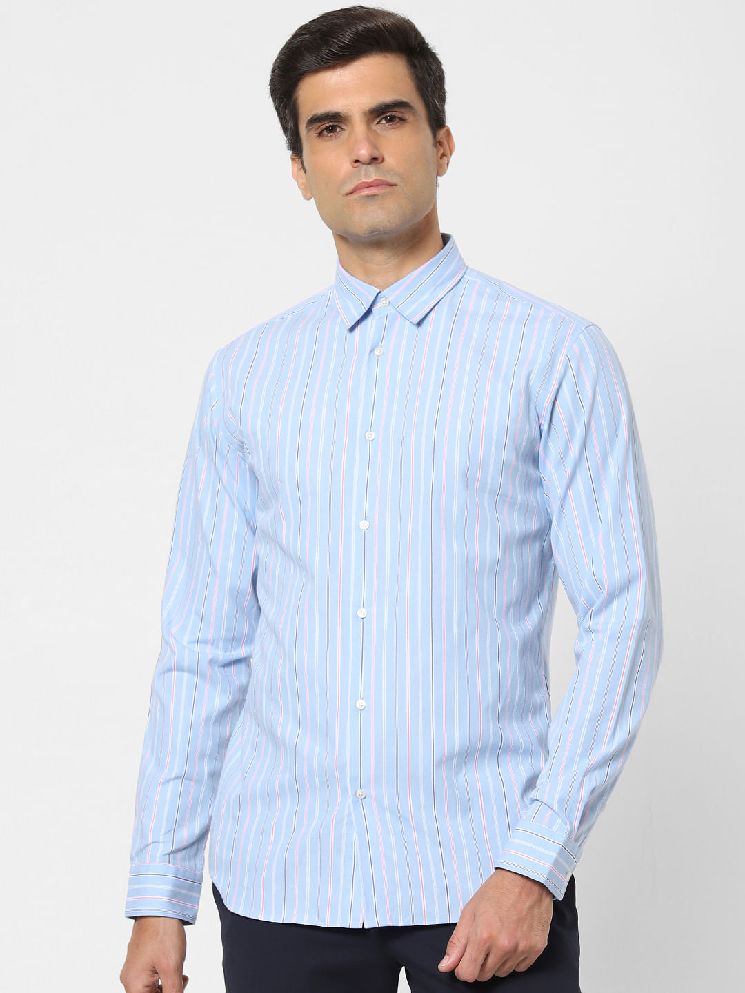 Light Blue Striped Full Sleeves Shirt