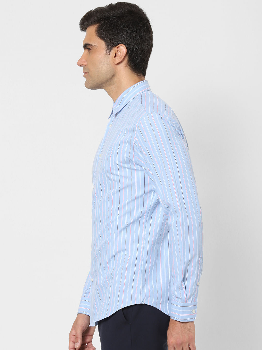 Light Blue Striped Full Sleeves Shirt