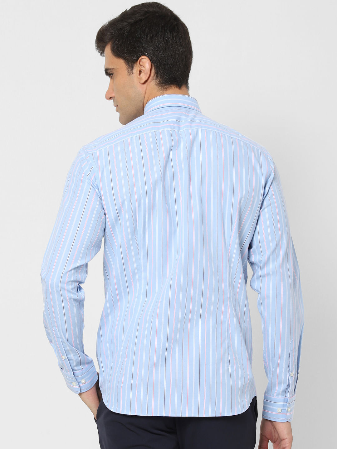 Light Blue Striped Full Sleeves Shirt
