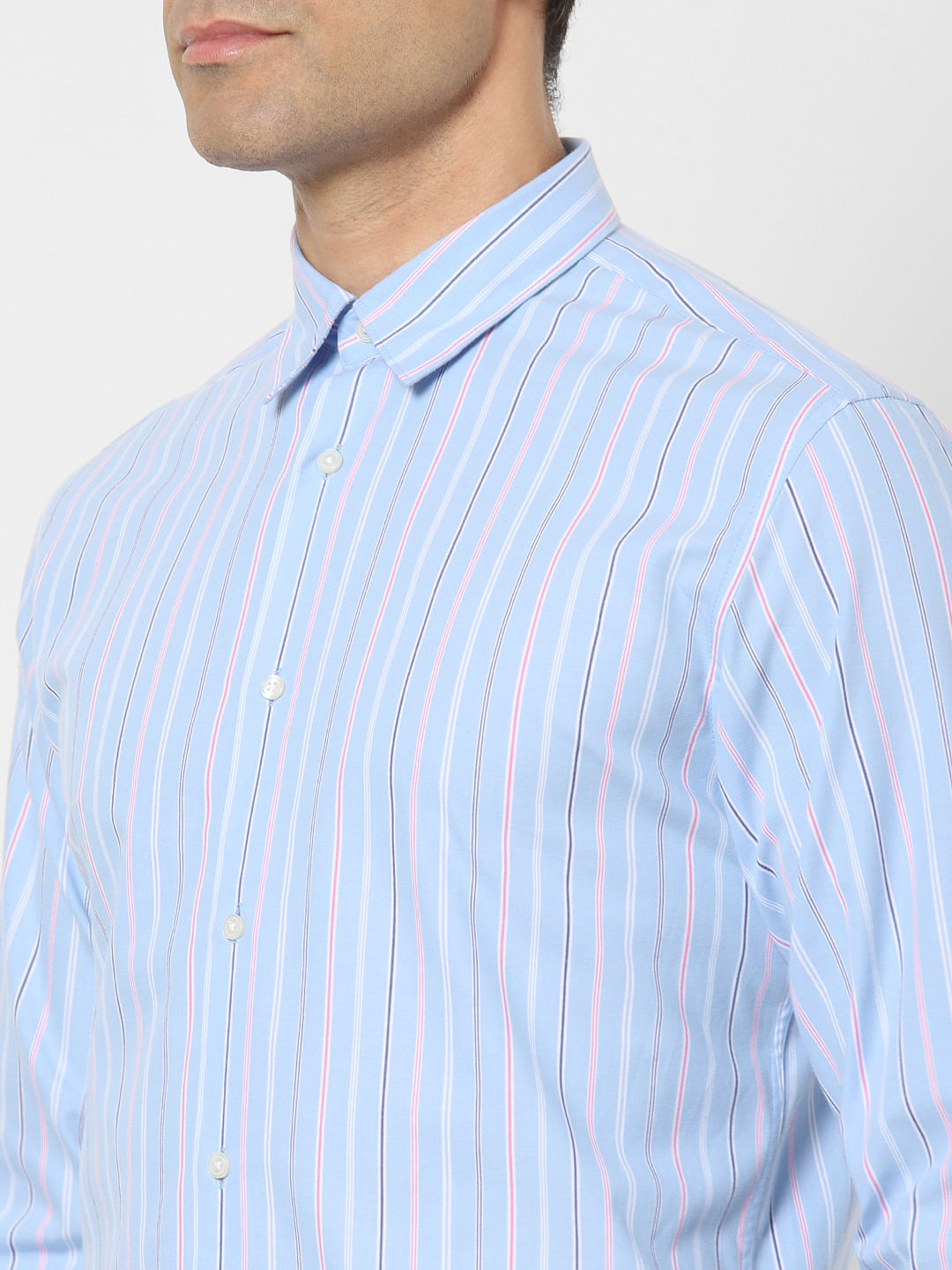 Light Blue Striped Full Sleeves Shirt