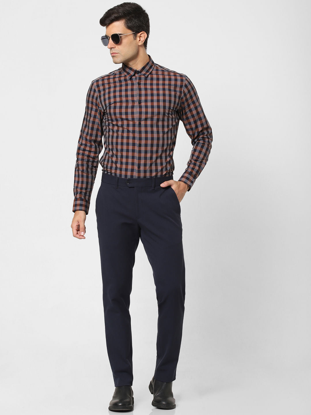 Brown Check Full Sleeves Shirt