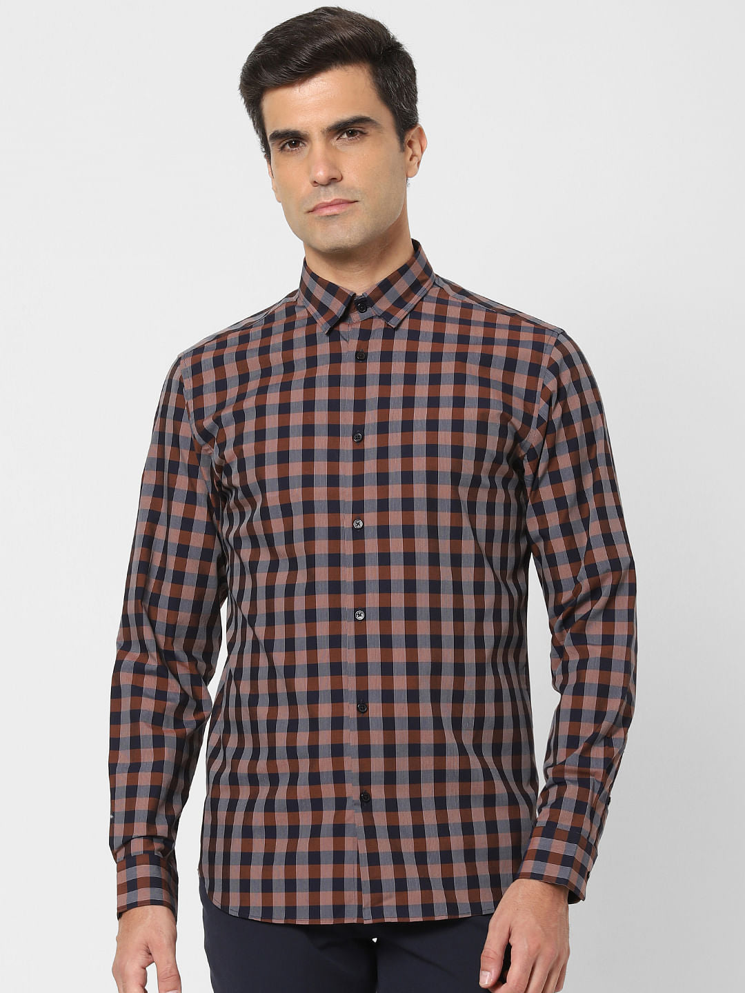 Brown Check Full Sleeves Shirt