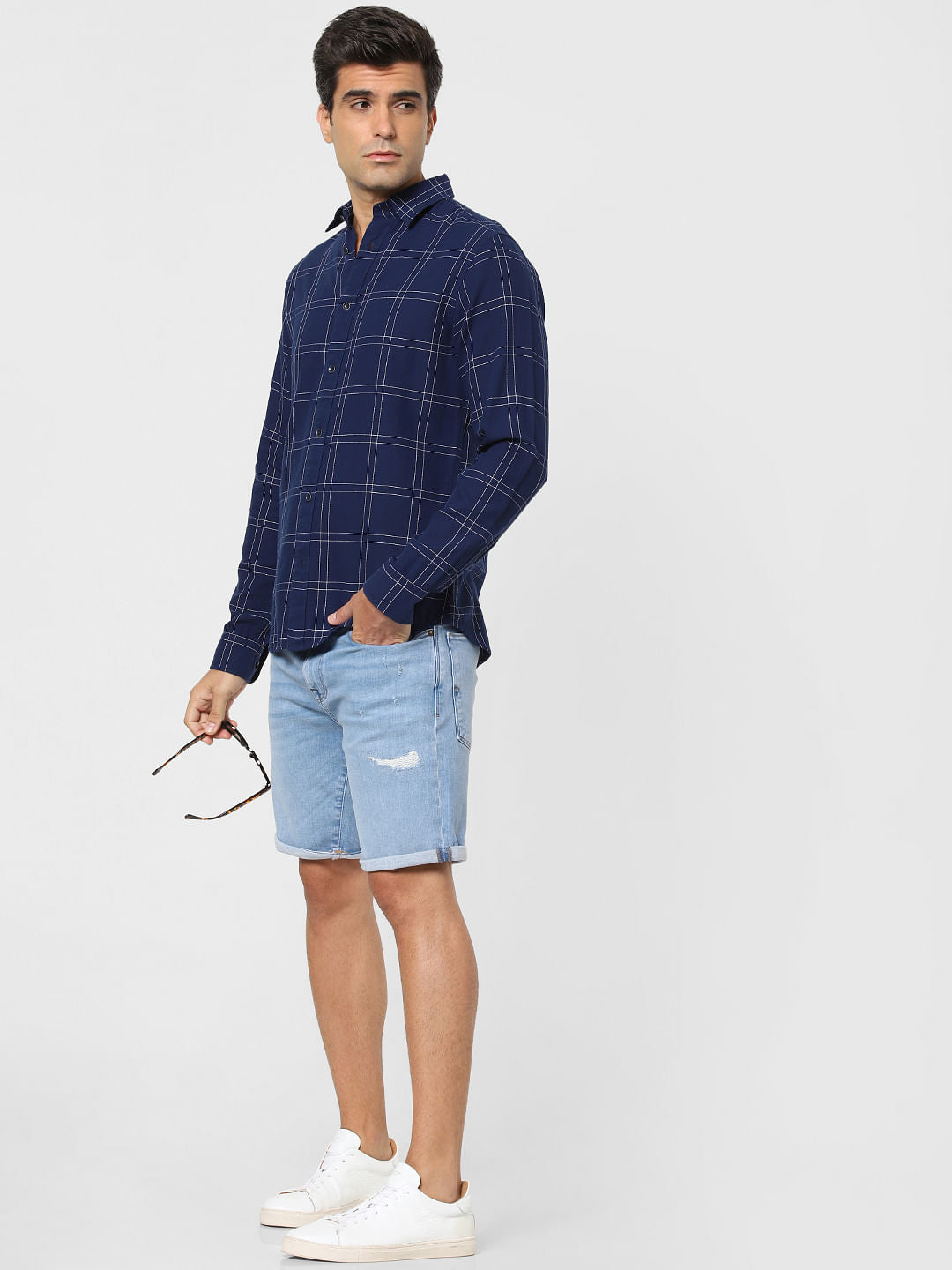 Navy Blue Check Full Sleeves Shirt